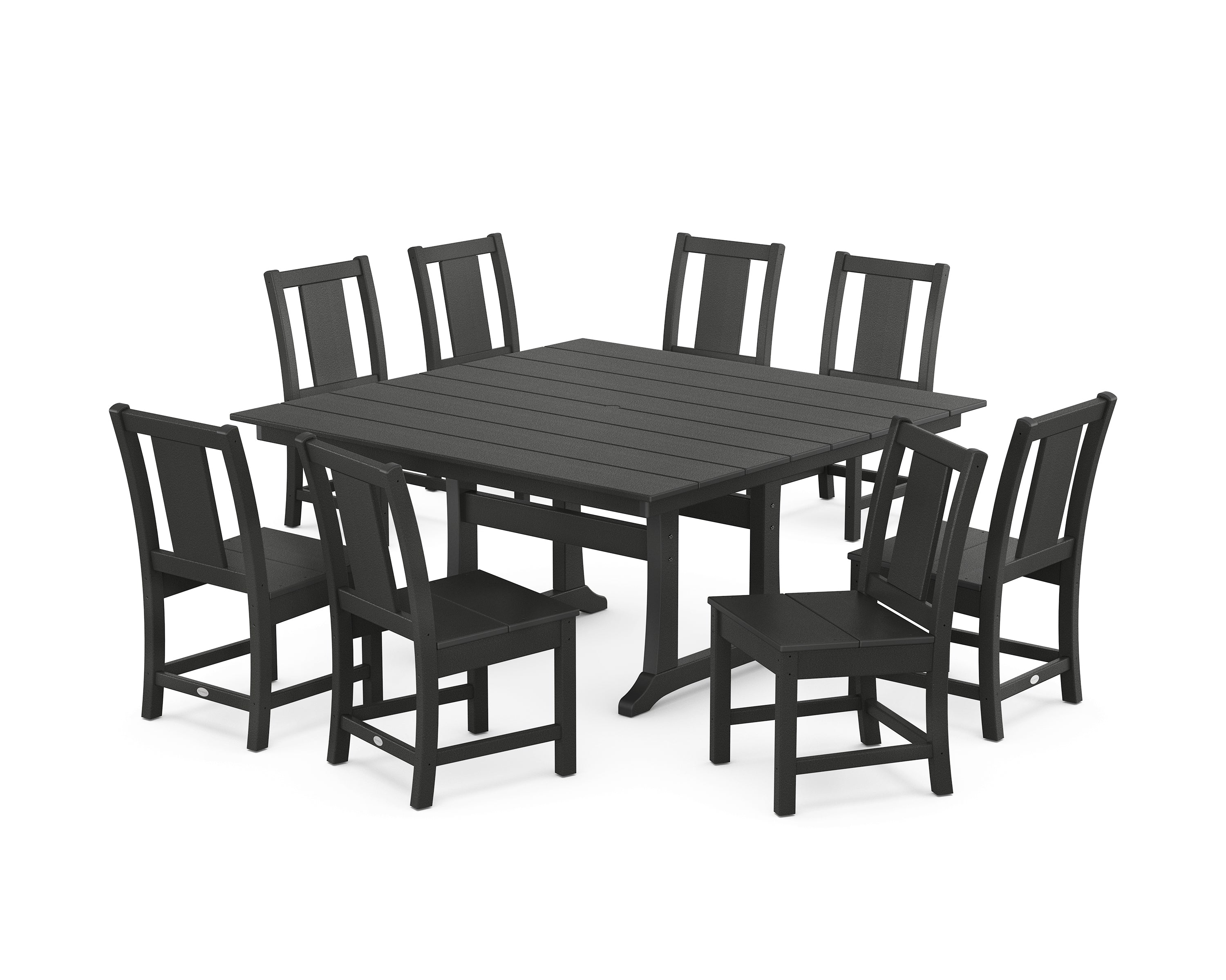 POLYWOOD Prairie Side Chair 9-Piece Square Farmhouse Dining Set with Trestle Legs in Black