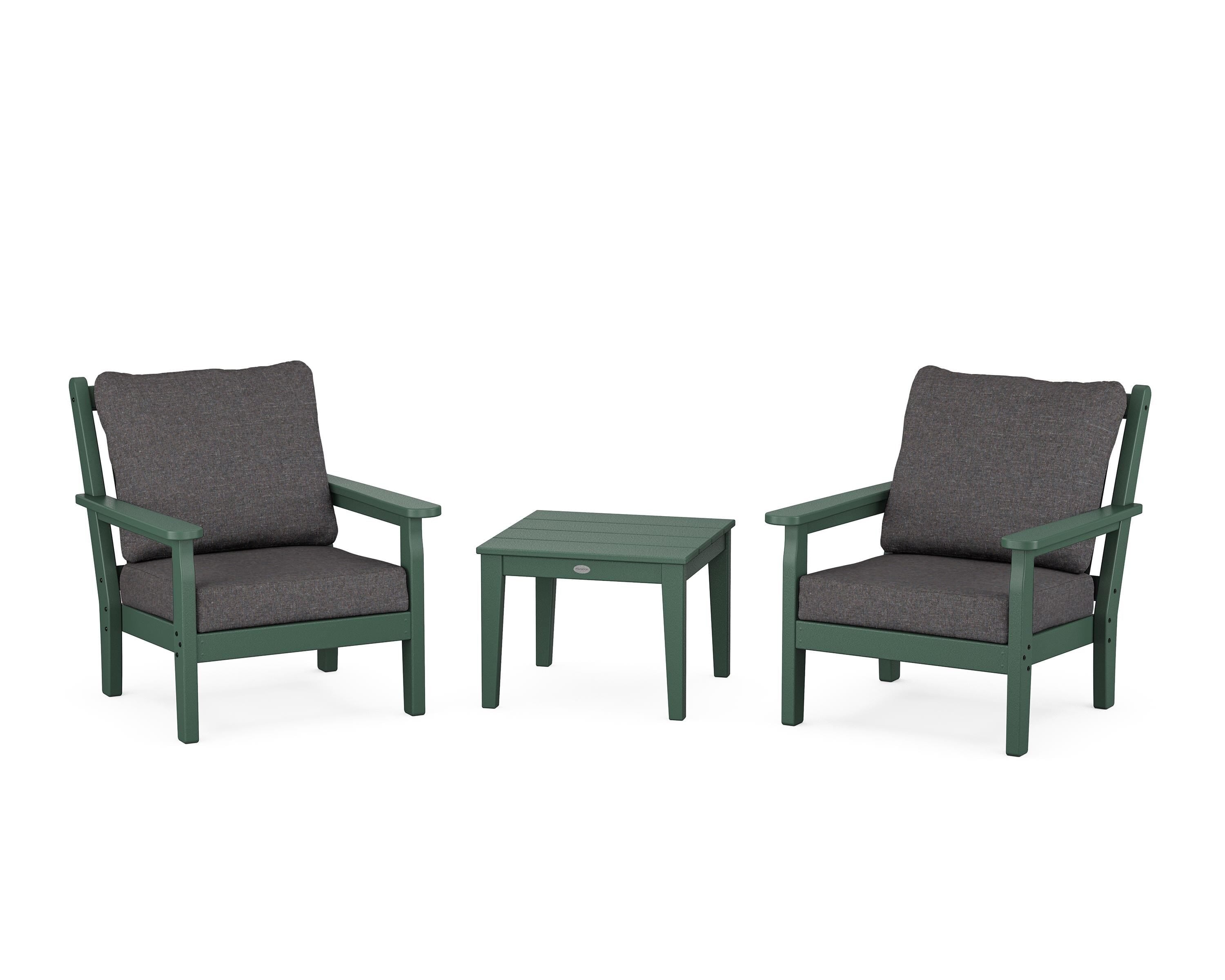 POLYWOOD Chippendale 3-Piece Deep Seating Set in Green / Ash Charcoal