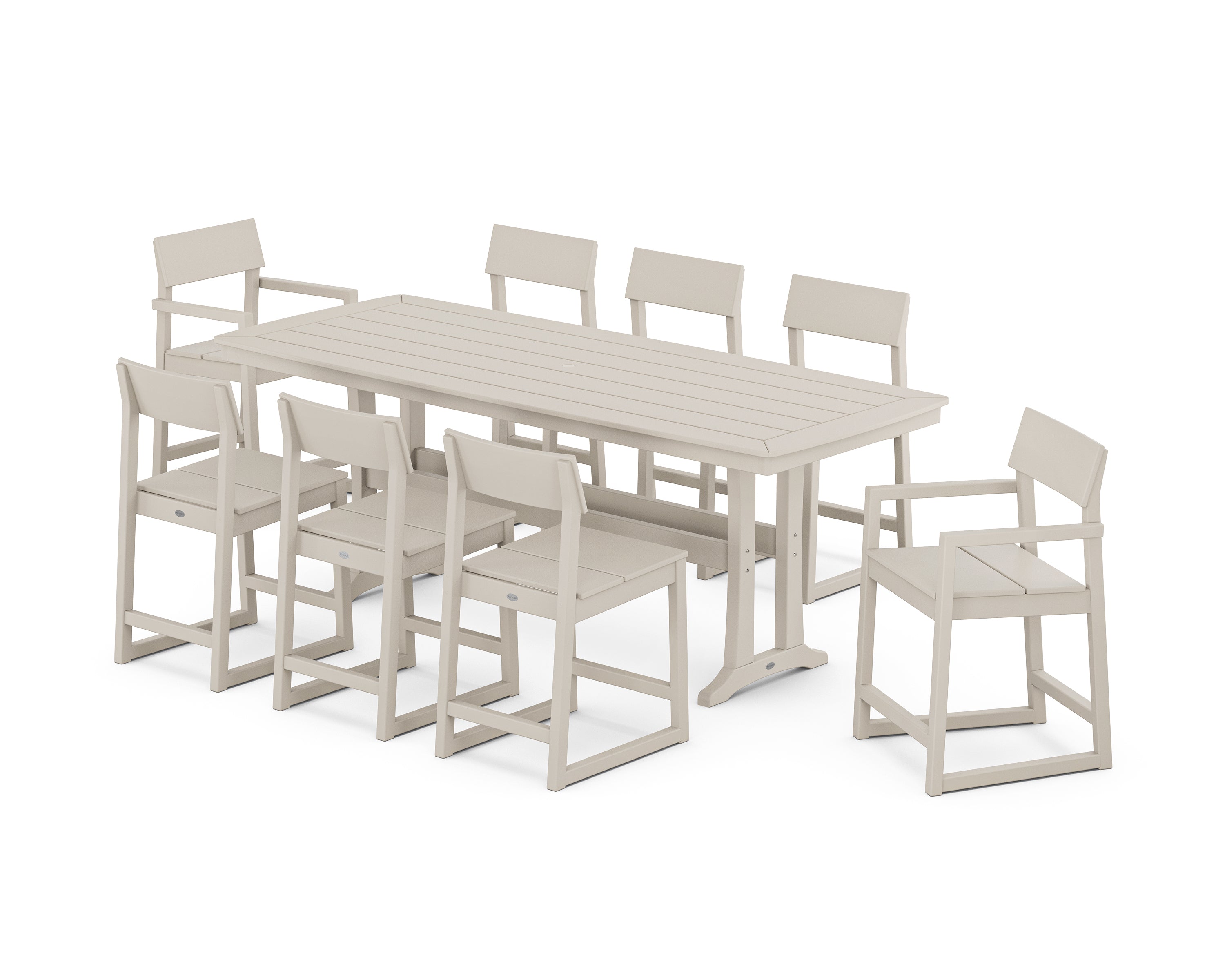POLYWOOD EDGE 9-Piece Counter Set with Trestle Legs in Sand