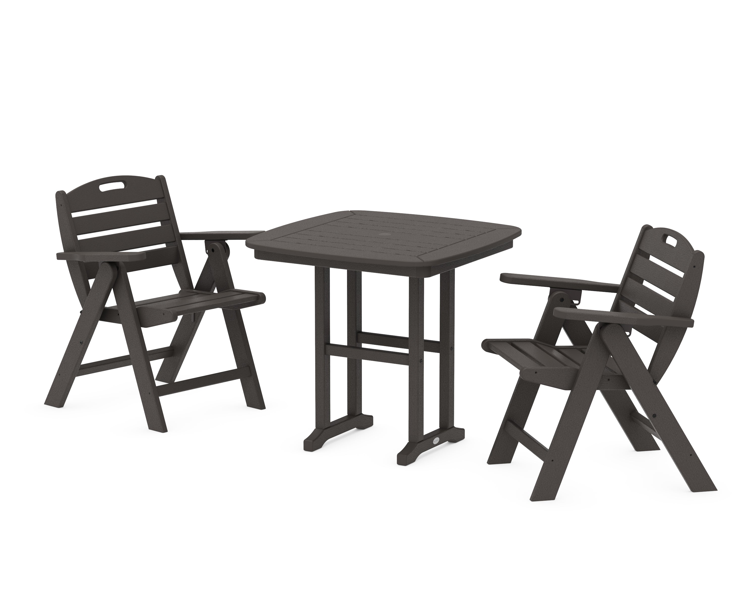POLYWOOD Nautical Folding Lowback Chair 3-Piece Dining Set in Vintage Coffee