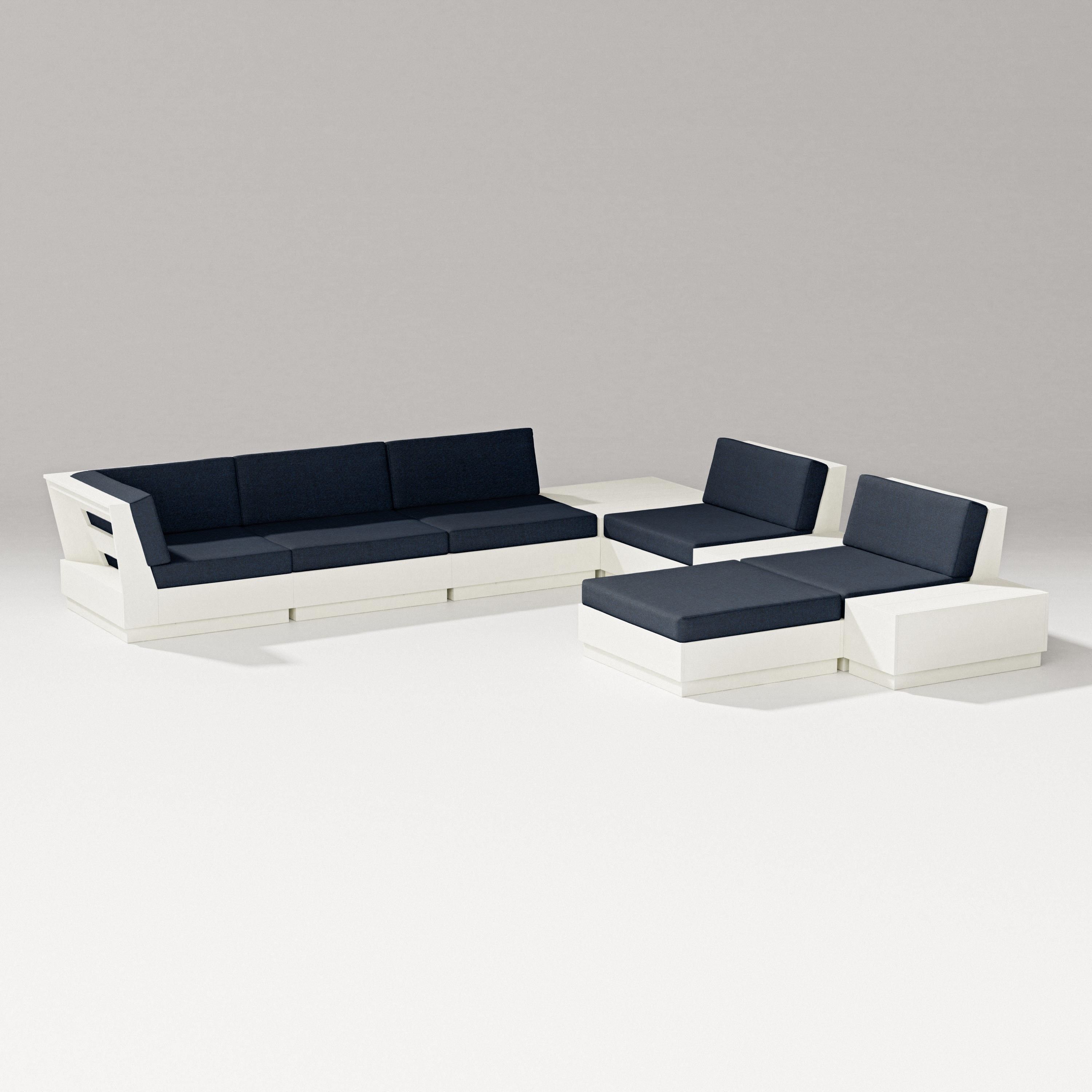 PW Designer Series Elevate 9-Piece Conversation Sectional in Vintage White / Marine Indigo