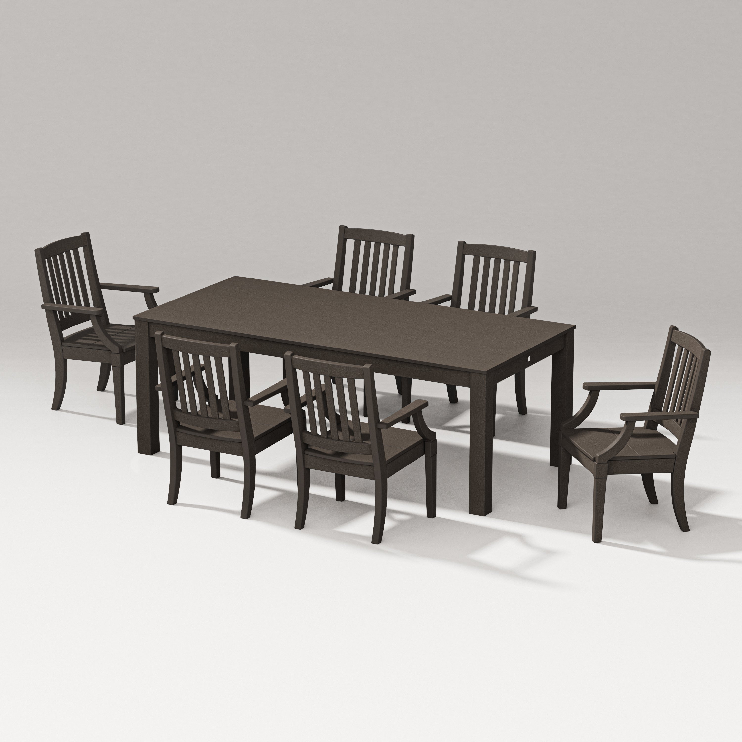 PW Designer Series Estate Arm Chair 7-Piece Parsons Table Dining Set in Vintage Coffee