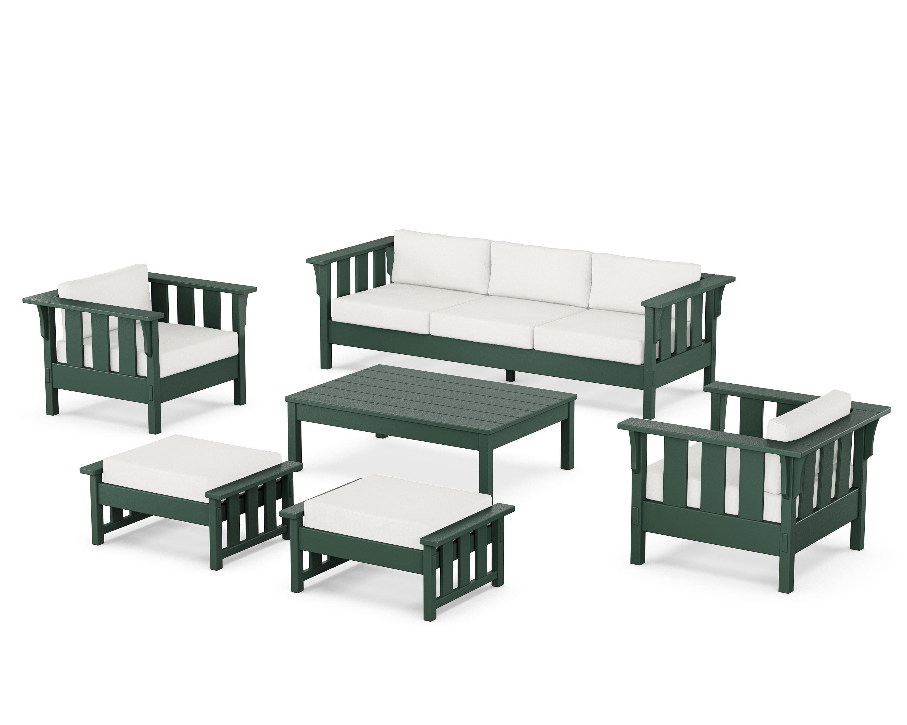 Martha Stewart by POLYWOOD Acadia 6-Piece Lounge Sofa Set in Green / Natural Linen