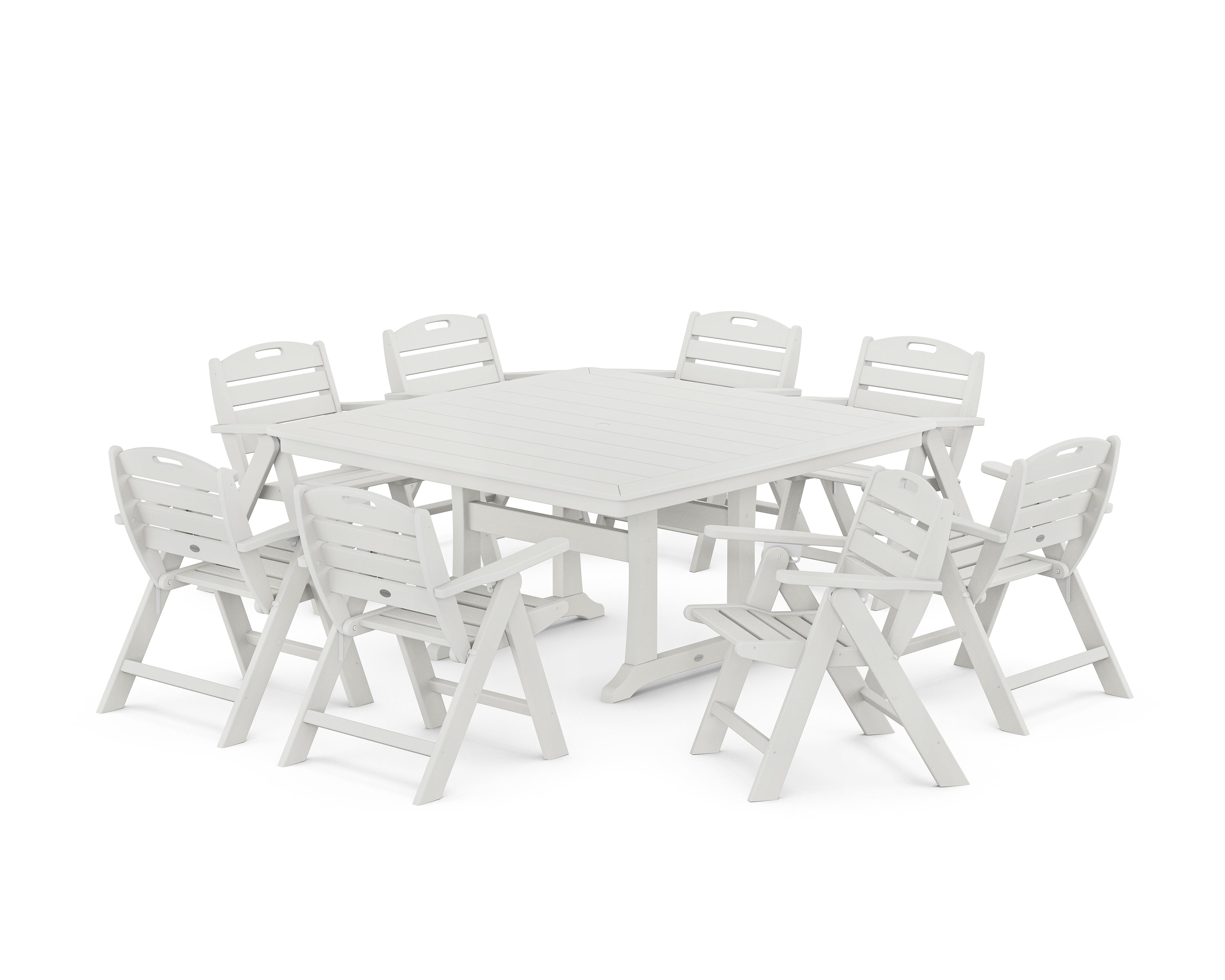 POLYWOOD Nautical Lowback 9-Piece Square Dining Set with Trestle Legs in Vintage White