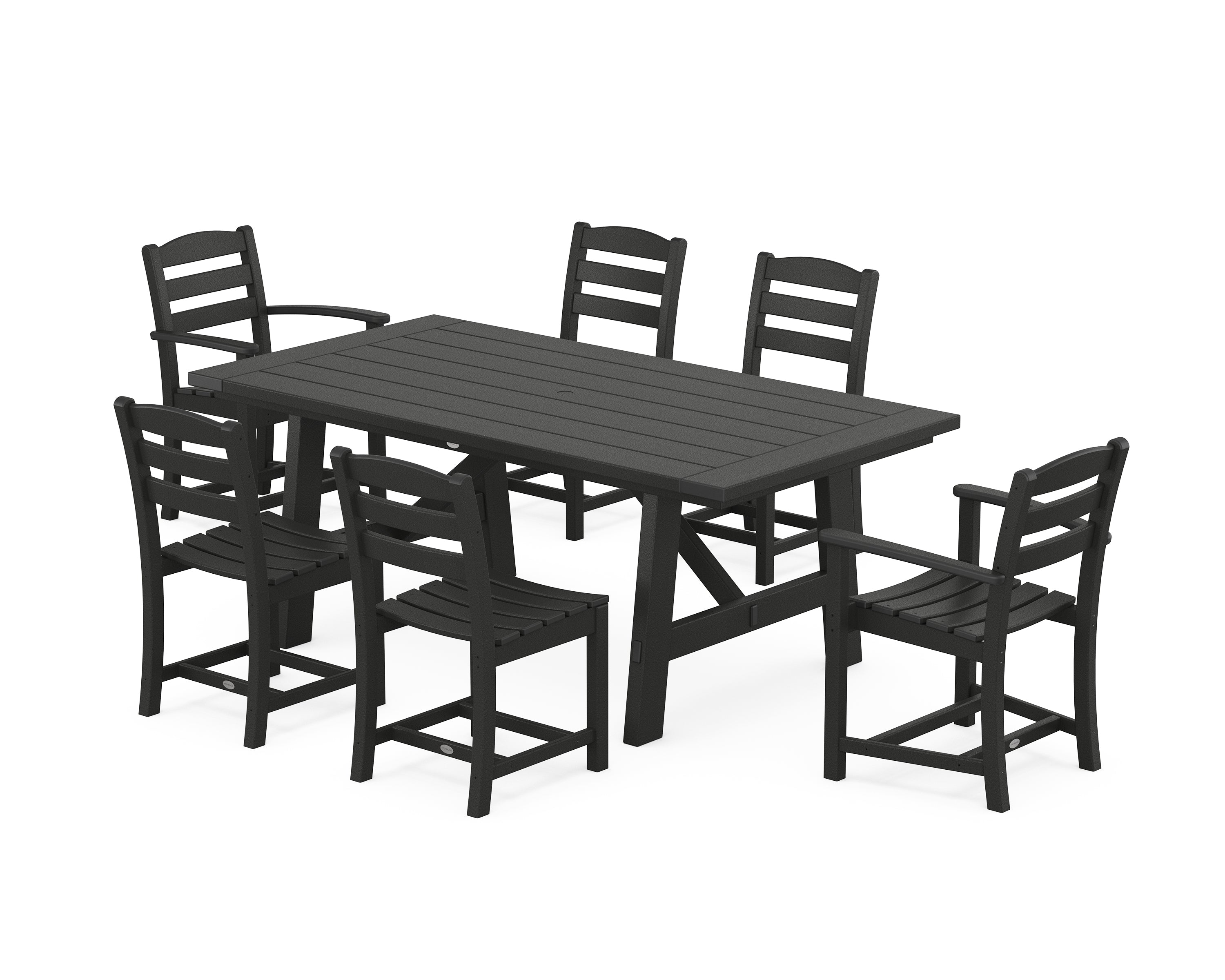 POLYWOOD La Casa Café 7-Piece Rustic Farmhouse Dining Set in Black