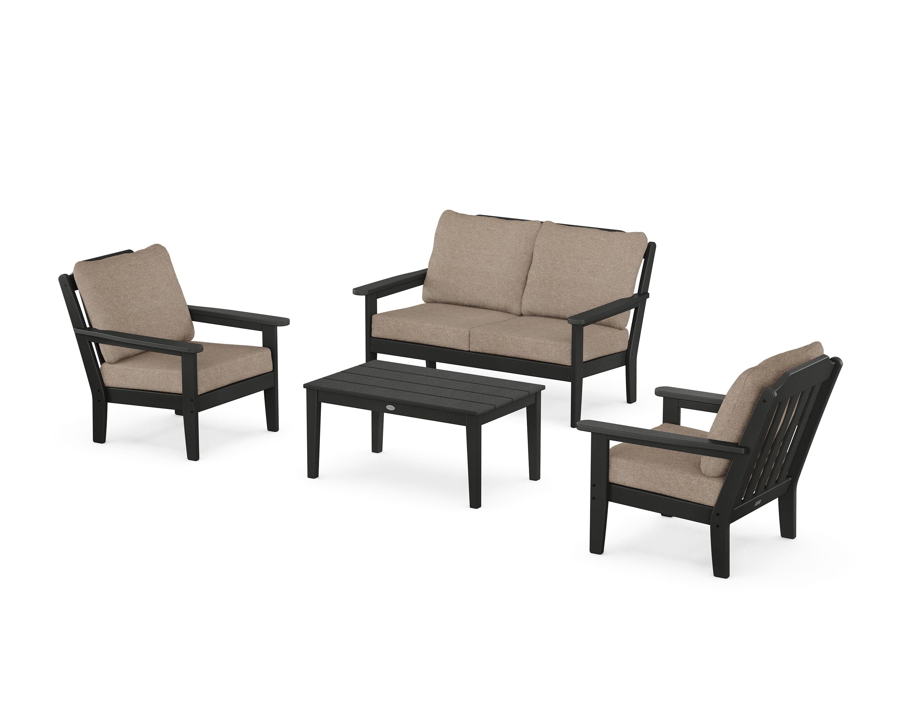 Country Living Cottage 4-Piece Deep Seating Set with Loveseat in Black / Spiced Burlap