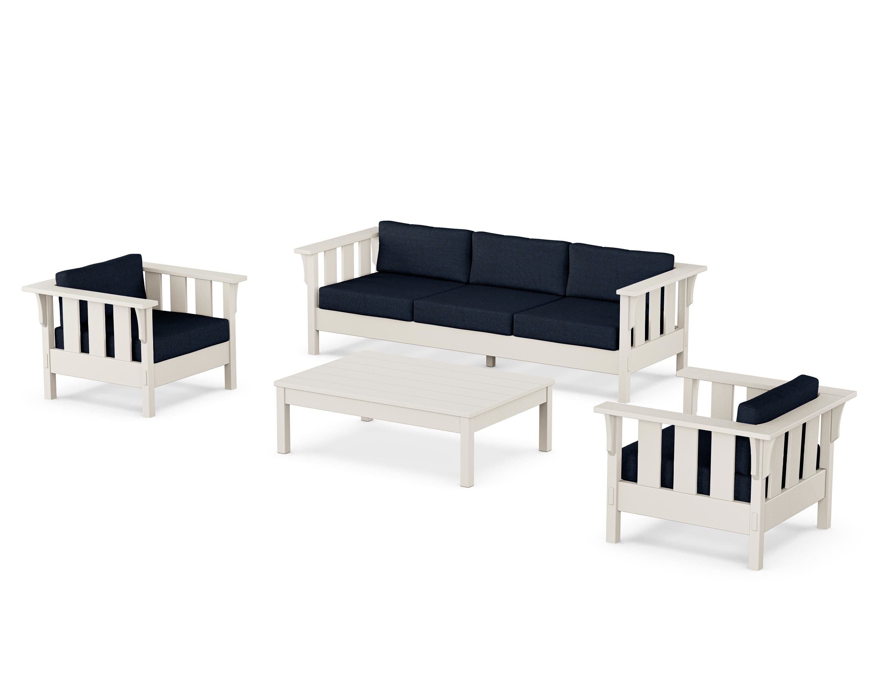 Martha Stewart by POLYWOOD Acadia 4-Piece Deep Seating Set with Sofa in Sand / Marine Indigo