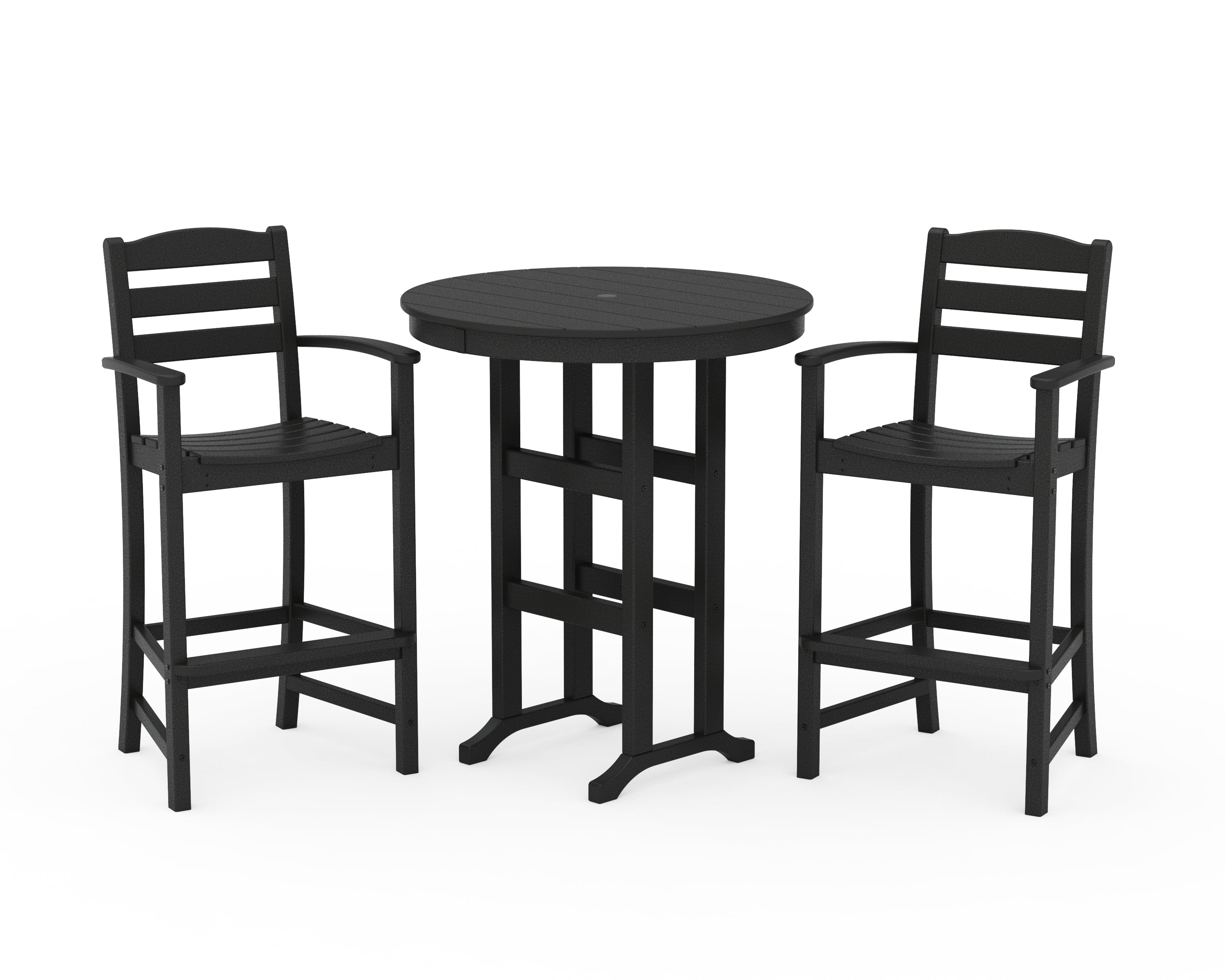 POLYWOOD La Casa Café 3-Piece Round Farmhouse Bar Set in Black