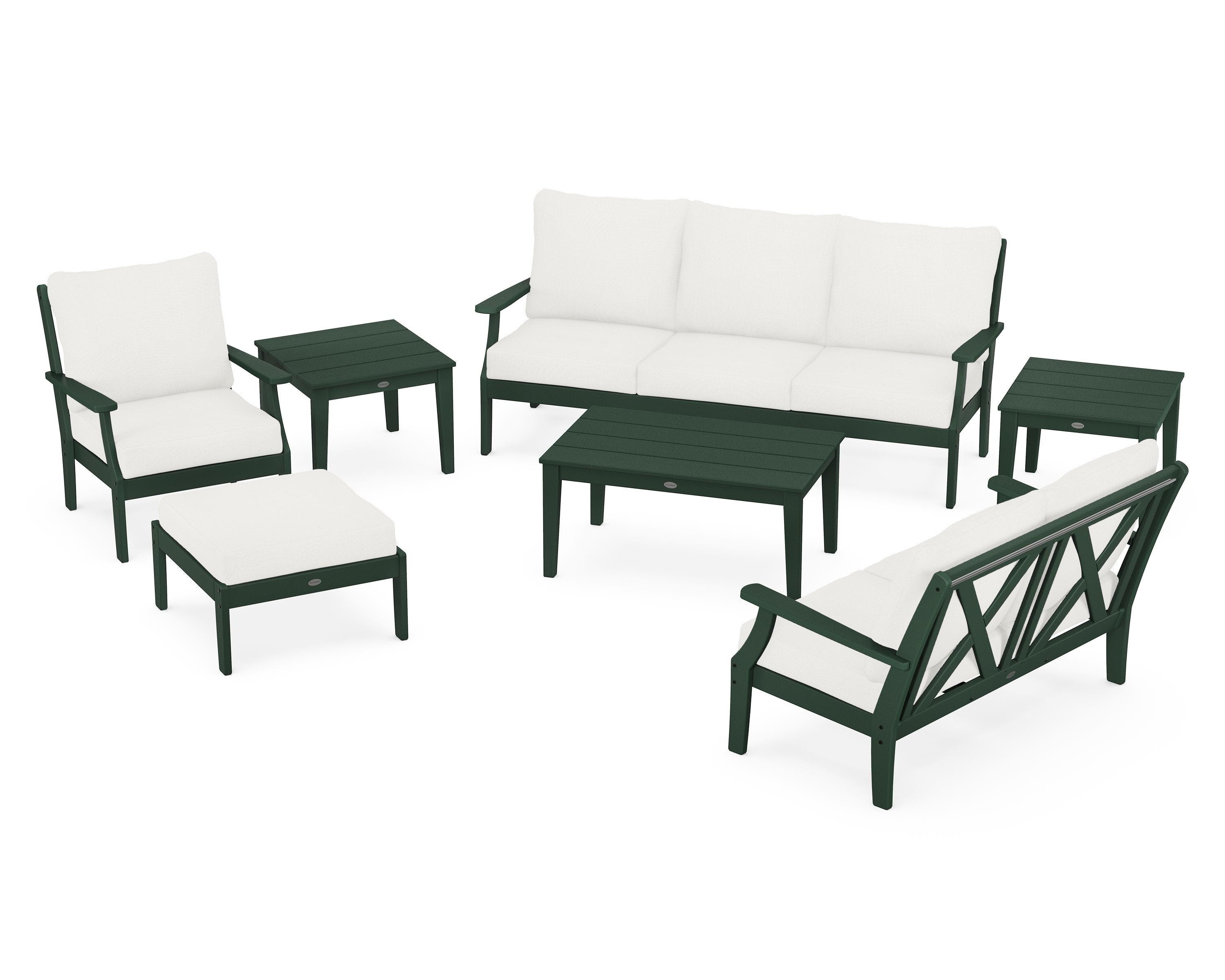 POLYWOOD Braxton 7-Piece Deep Seating Set in Green / Natural Linen