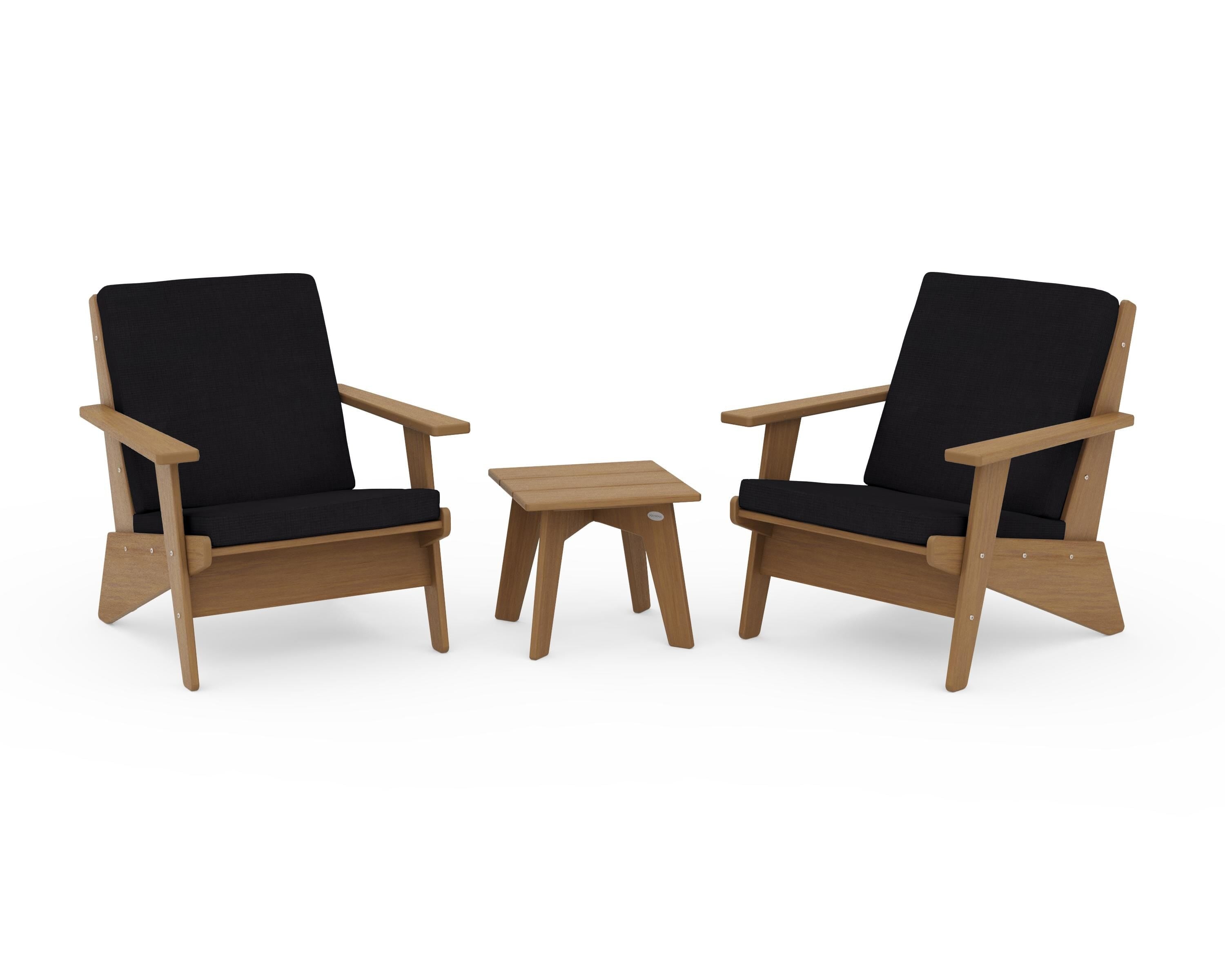 POLYWOOD Riviera Modern Lounge 3-Piece Set in Natural / Midnight Linen