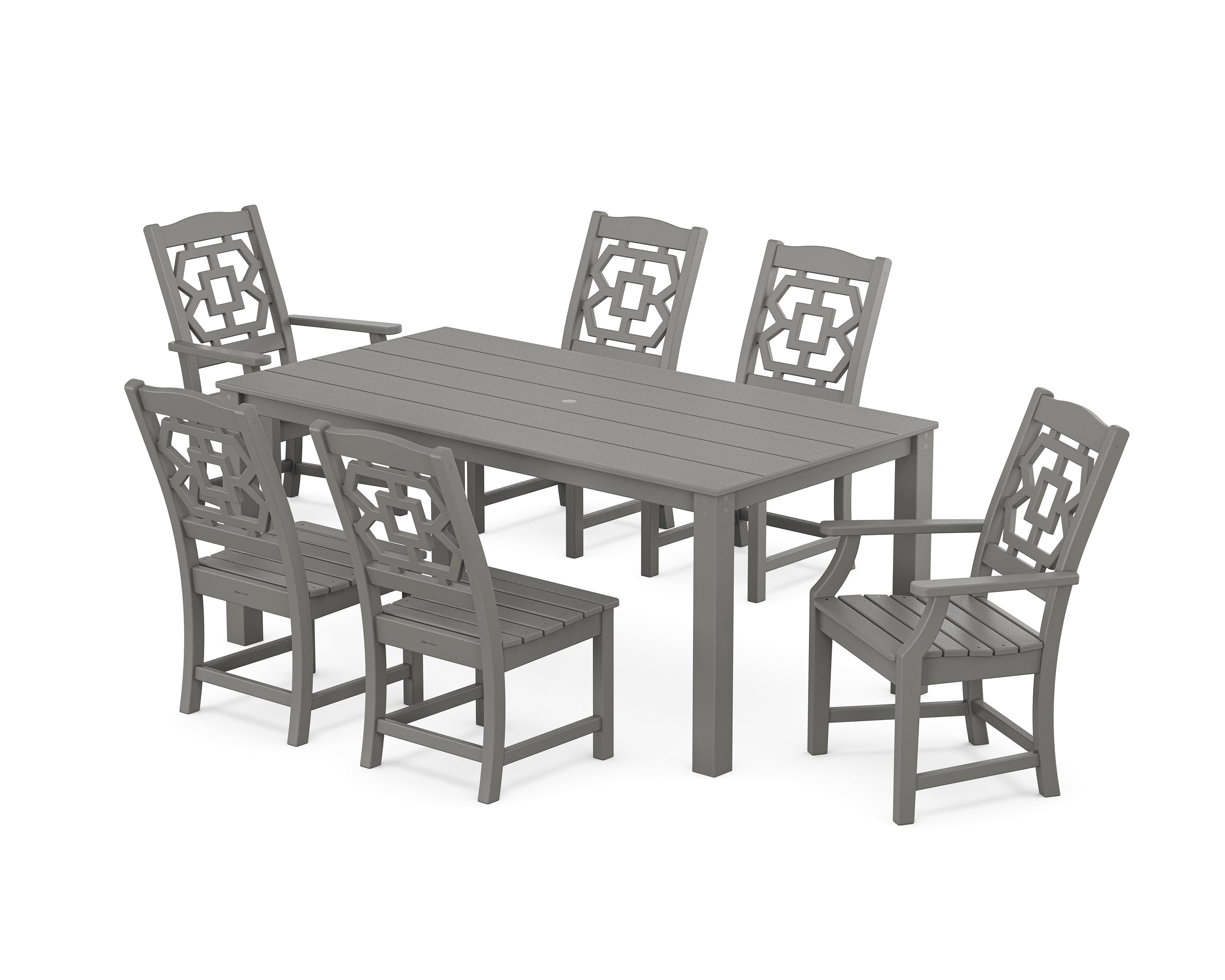 Martha Stewart by POLYWOOD Chinoiserie 7-Piece Parsons Dining Set in Slate Grey