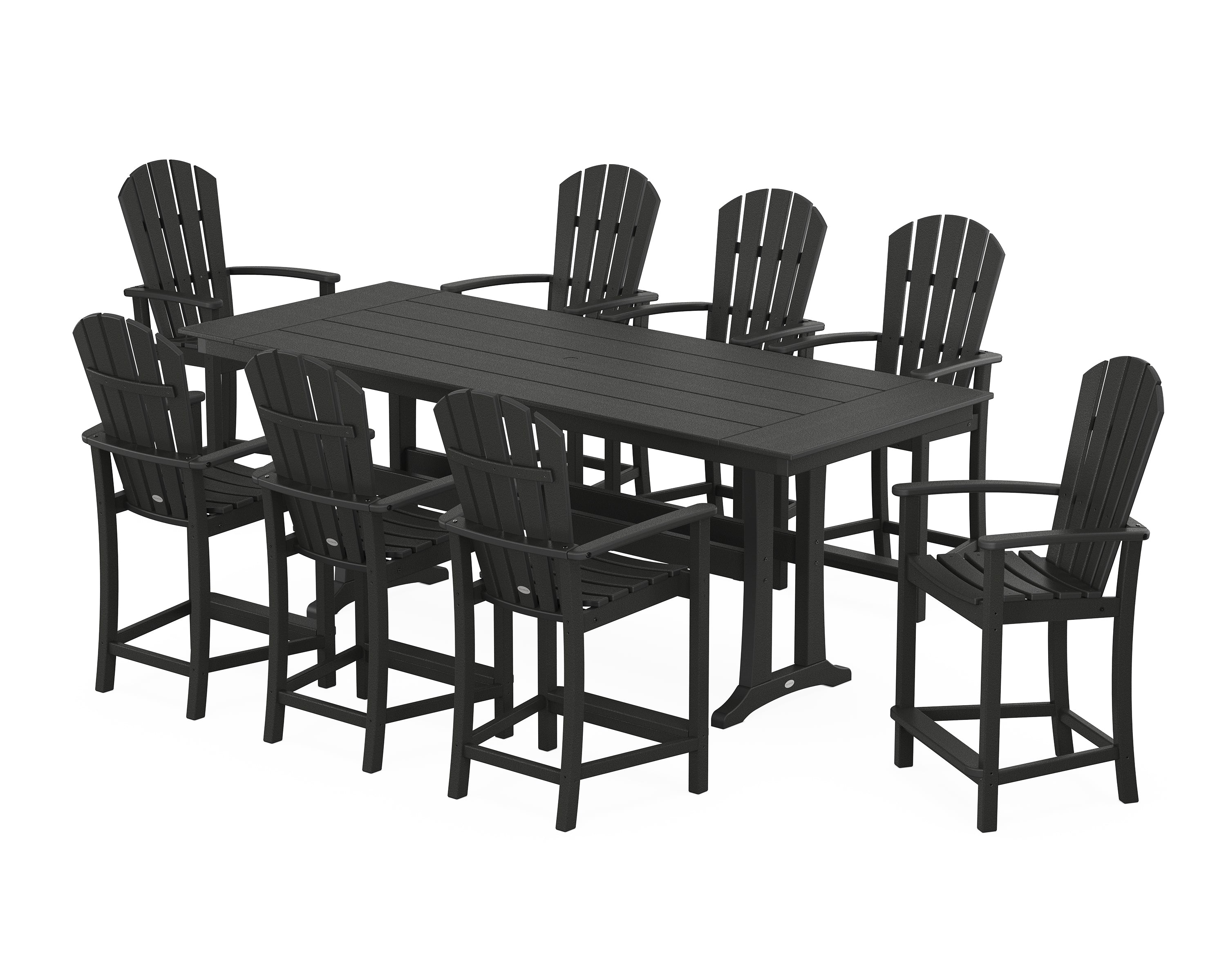 POLYWOOD Palm Coast 9-Piece Farmhouse Counter Set with Trestle Legs in Black