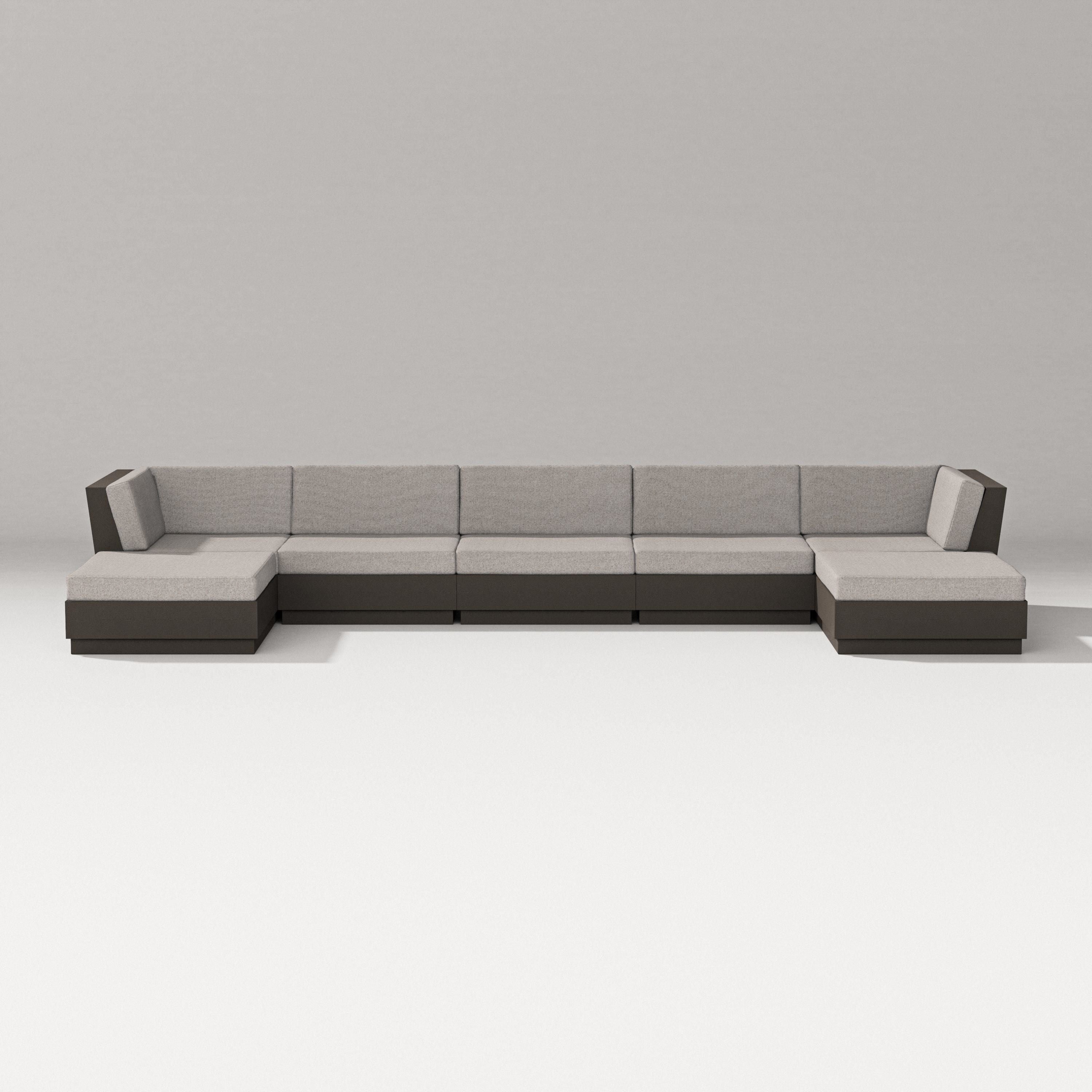PW Designer Series Elevate 7-Piece Double Chaise Sectional in Vintage Coffee / Weathered Tweed