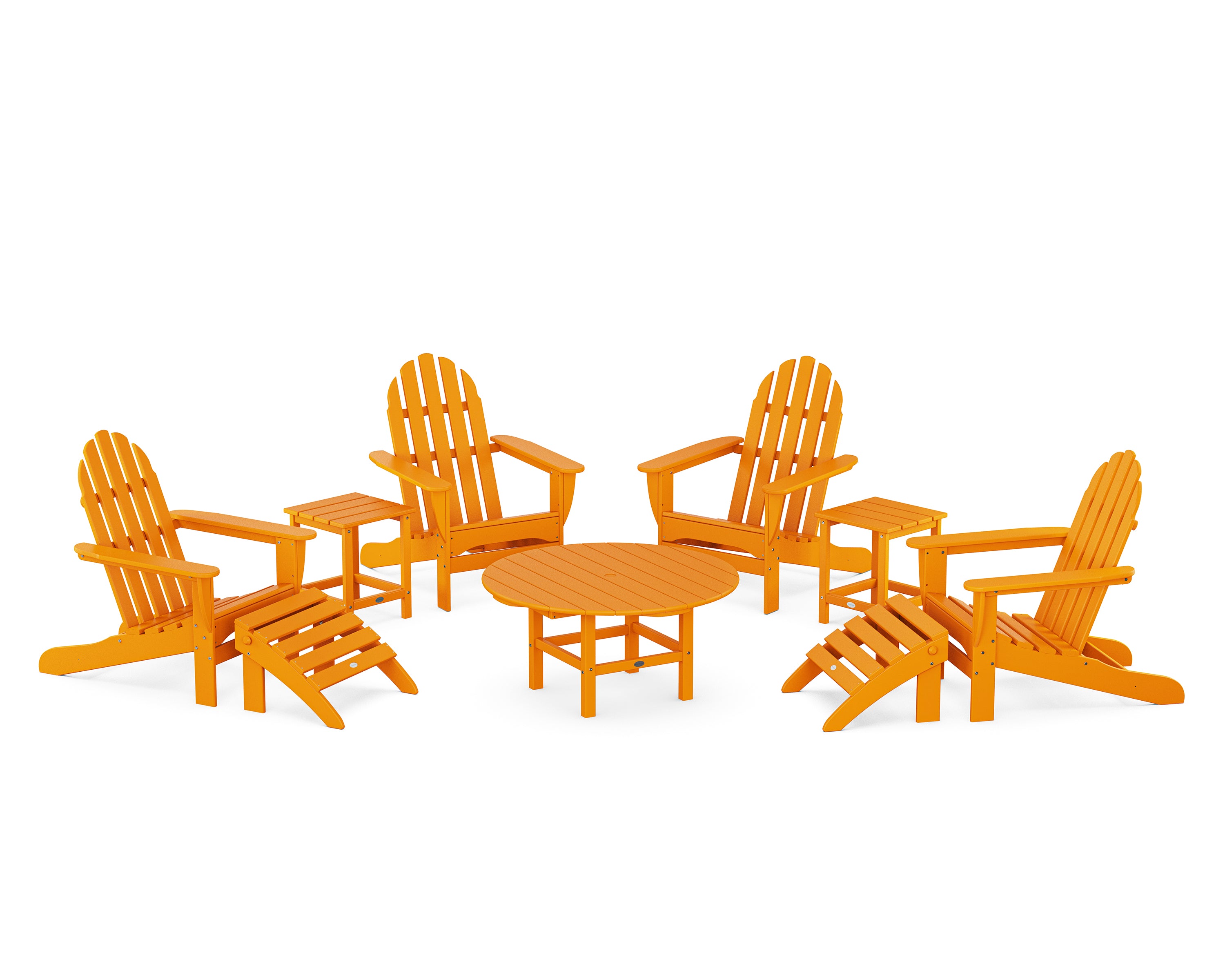 POLYWOOD Classic Adirondack Chair 9-Piece Conversation Set in Tangerine