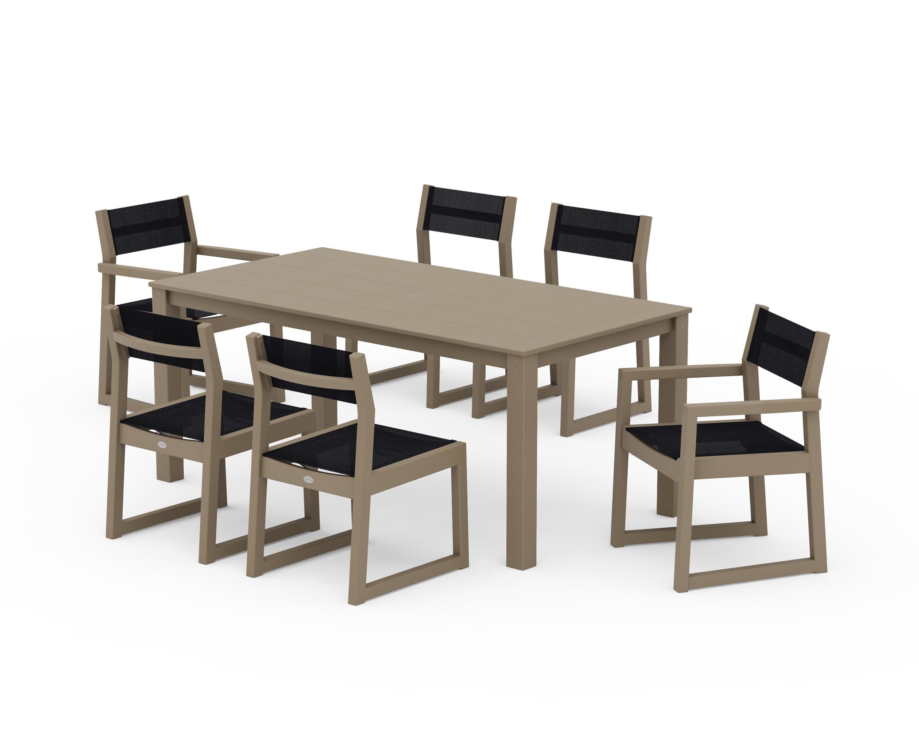 POLYWOOD EDGE Sling 7-Piece Parsons Dining Set in Vintage Sahara / Black Sling