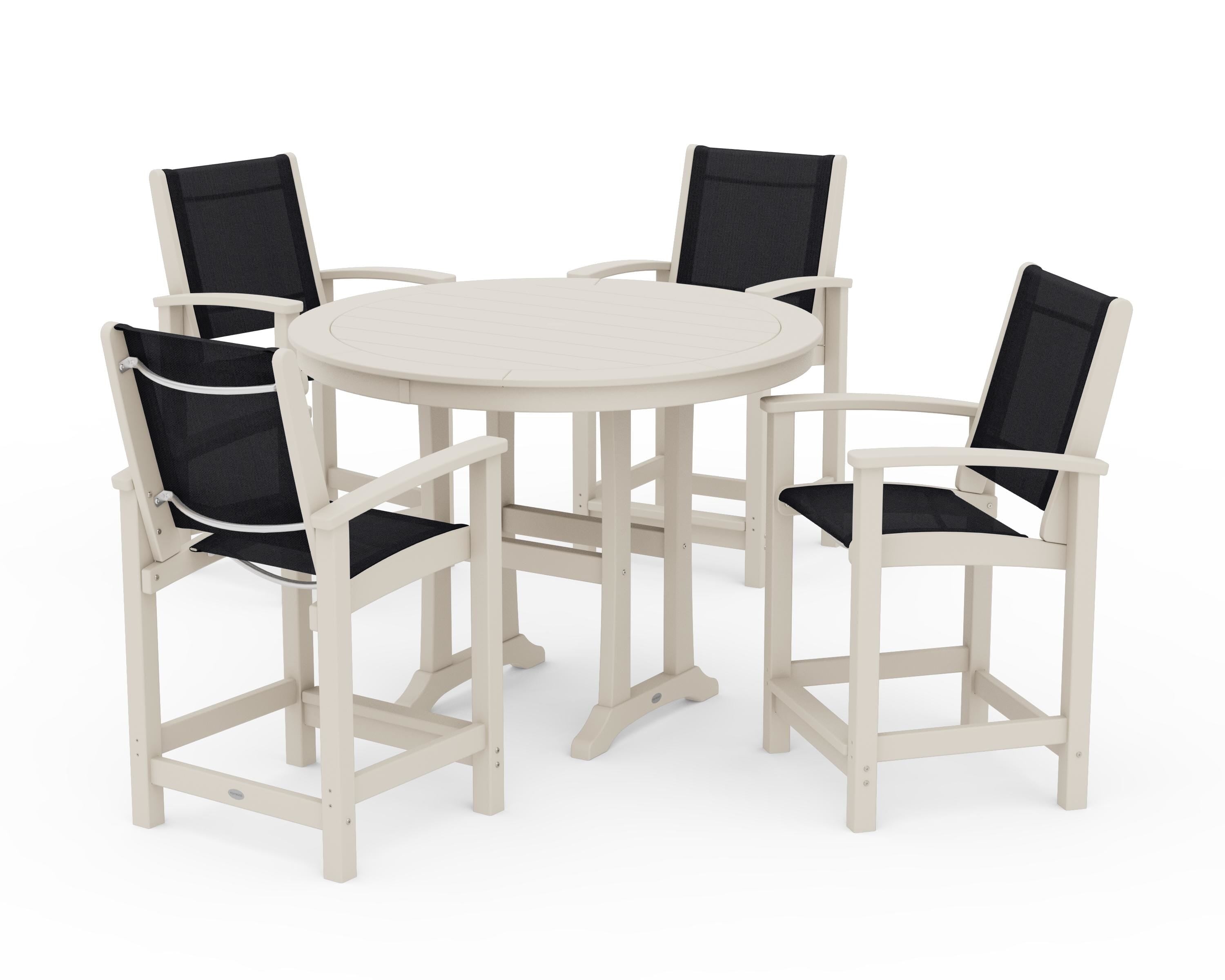 POLYWOOD Coastal 5-Piece Counter Set in Sand / Black Sling