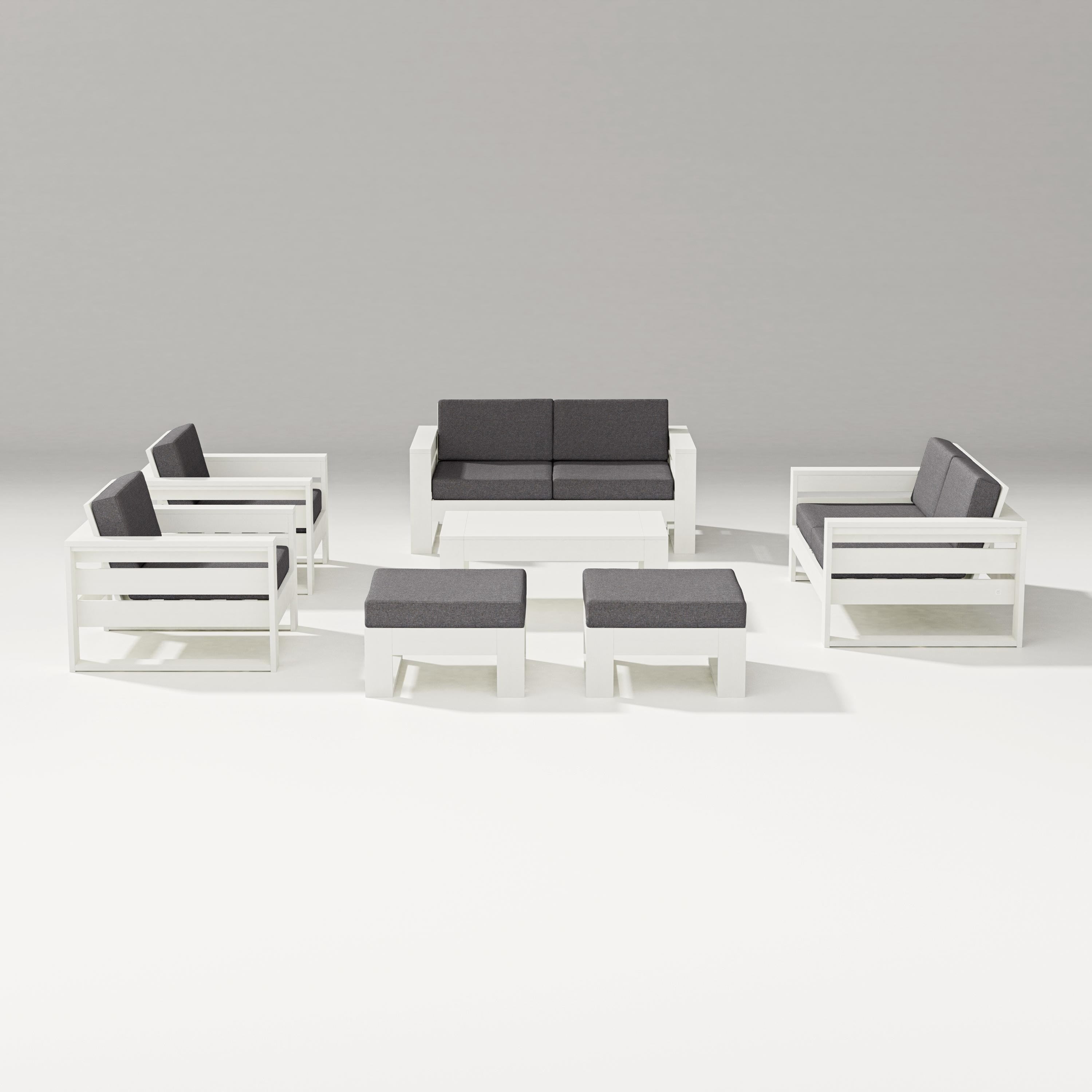 PW Designer Series Latitude 7-Piece Lounge Loveseat Set in Vintage White / Ash Charcoal