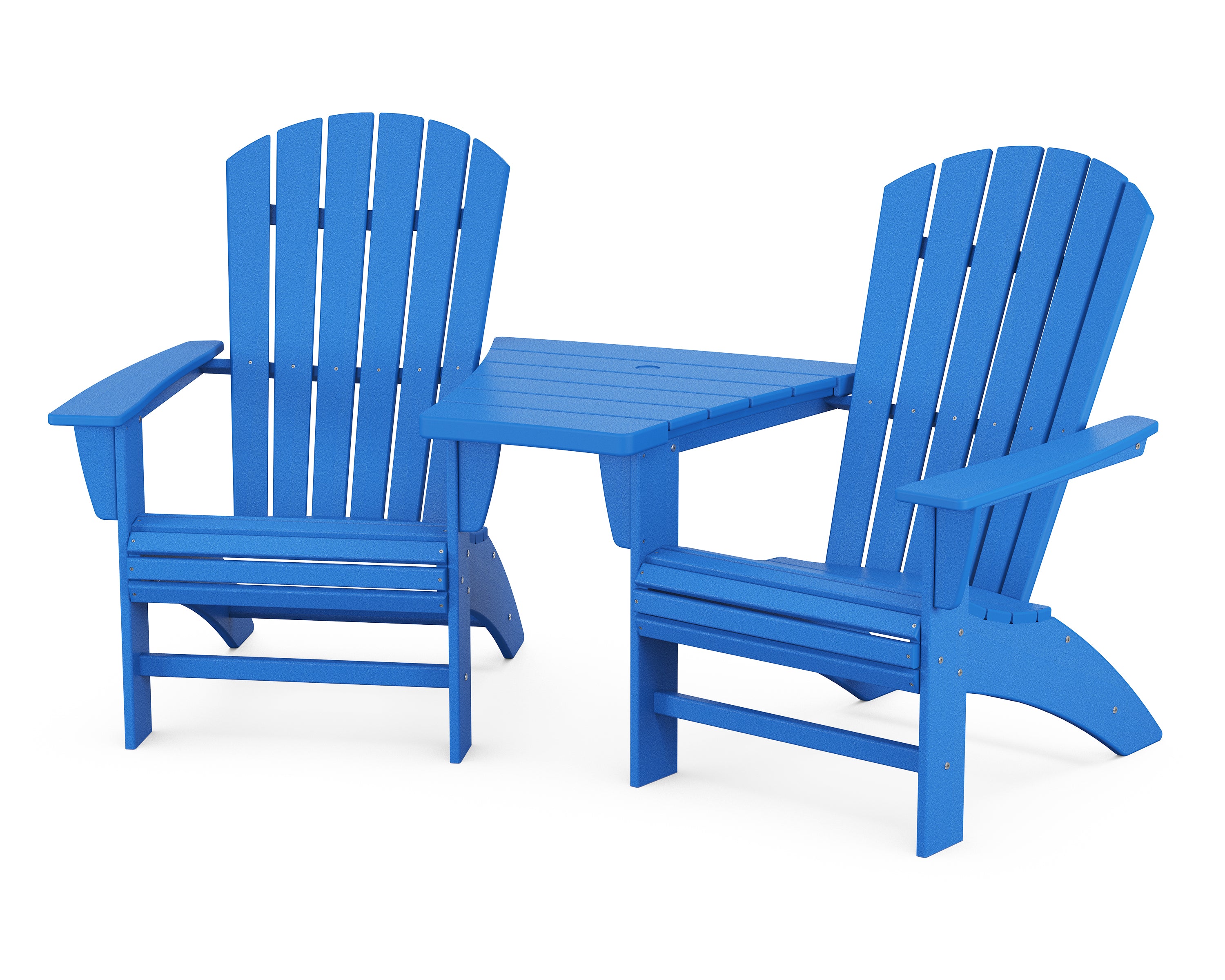 POLYWOOD® Nautical 3-Piece Curveback Adirondack Set with Angled Connecting Table in Pacific Blue