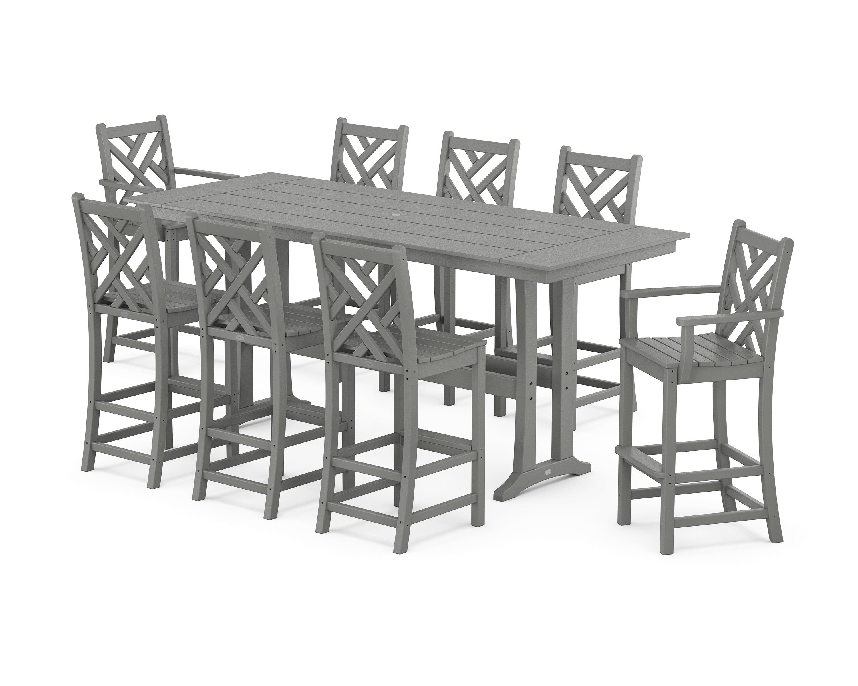 POLYWOOD Chippendale 9-Piece Farmhouse Bar Set with Trestle Legs in Slate Grey