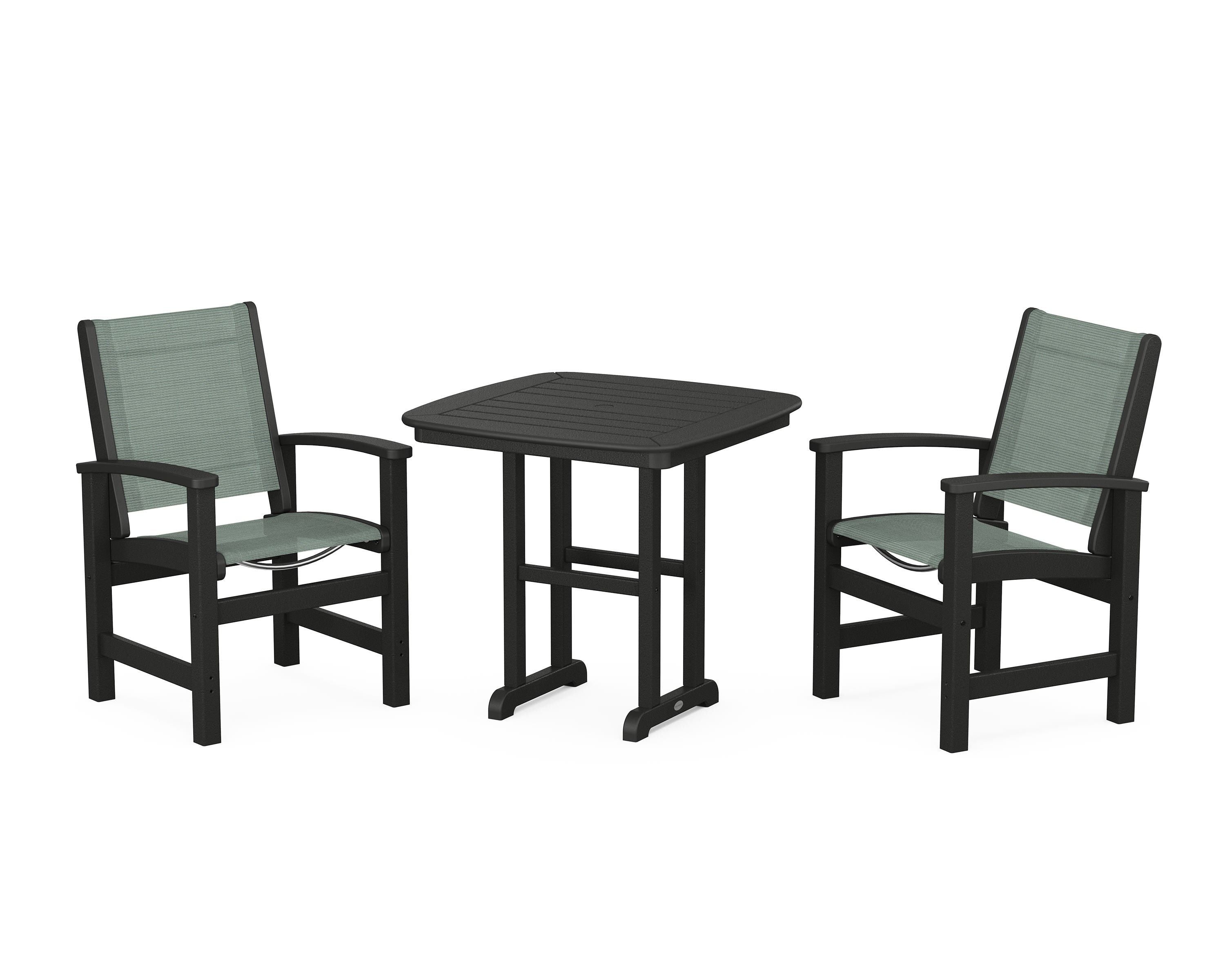 POLYWOOD Coastal 3-Piece Dining Set in Black / Dupioni Sea Mist Sling
