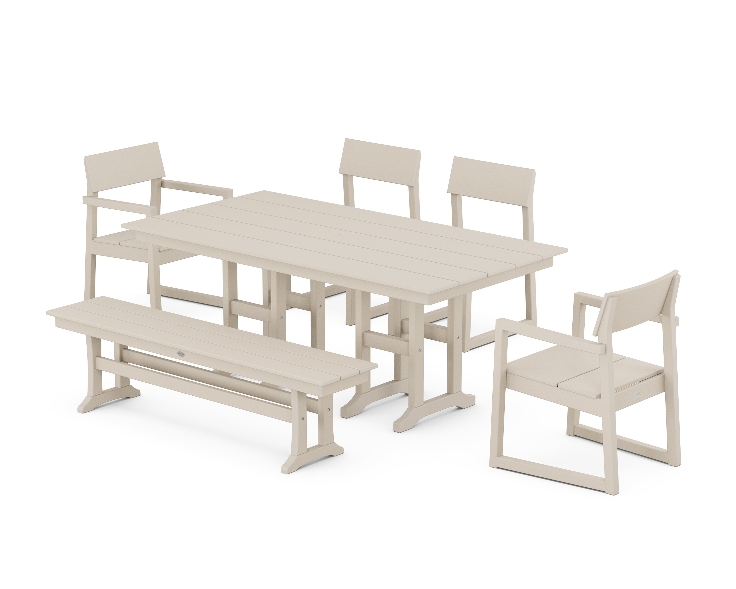 POLYWOOD EDGE 6-Piece Farmhouse Dining Set in Sand