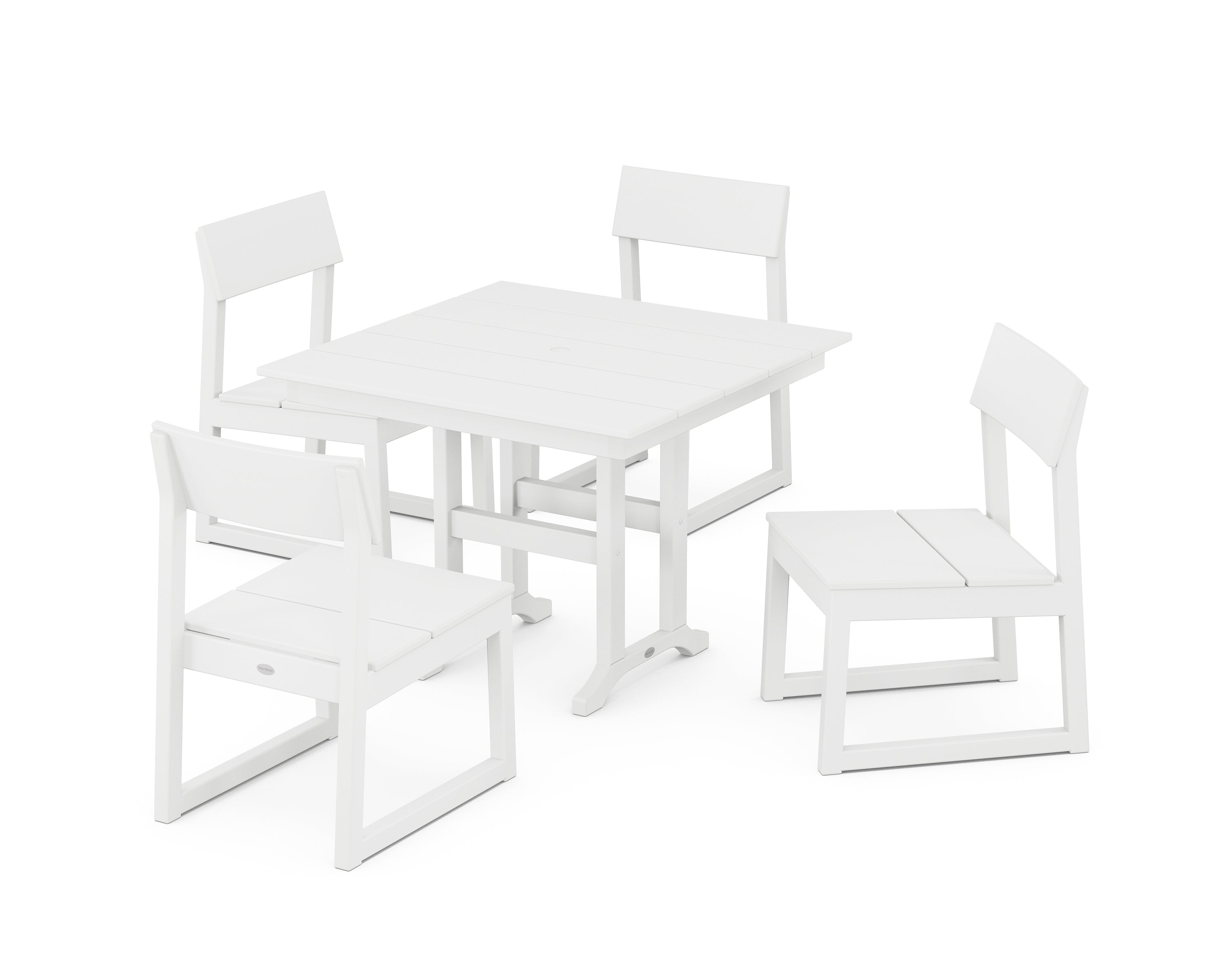 POLYWOOD EDGE Side Chair 5-Piece Farmhouse Dining Set in White