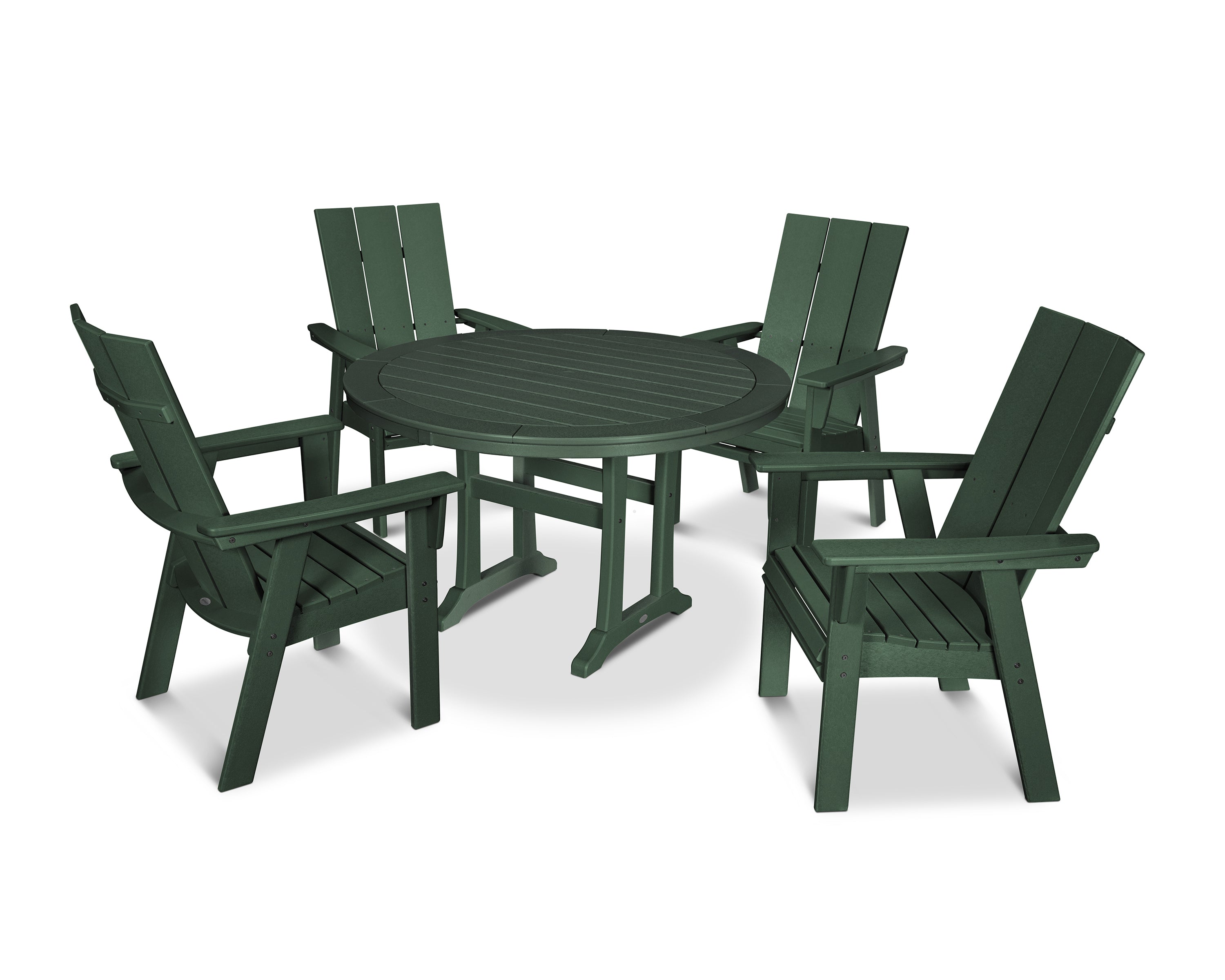 POLYWOOD® Modern Curveback Adirondack 5-Piece Nautical Trestle Dining Set in Green