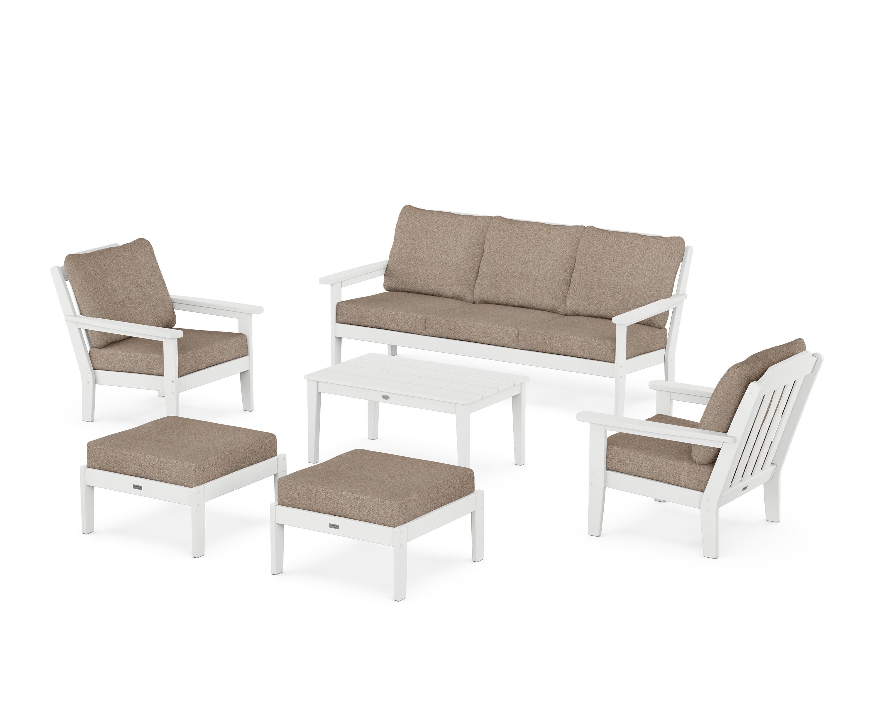 Country Living Cottage 6-Piece Lounge Sofa Set in White / Spiced Burlap