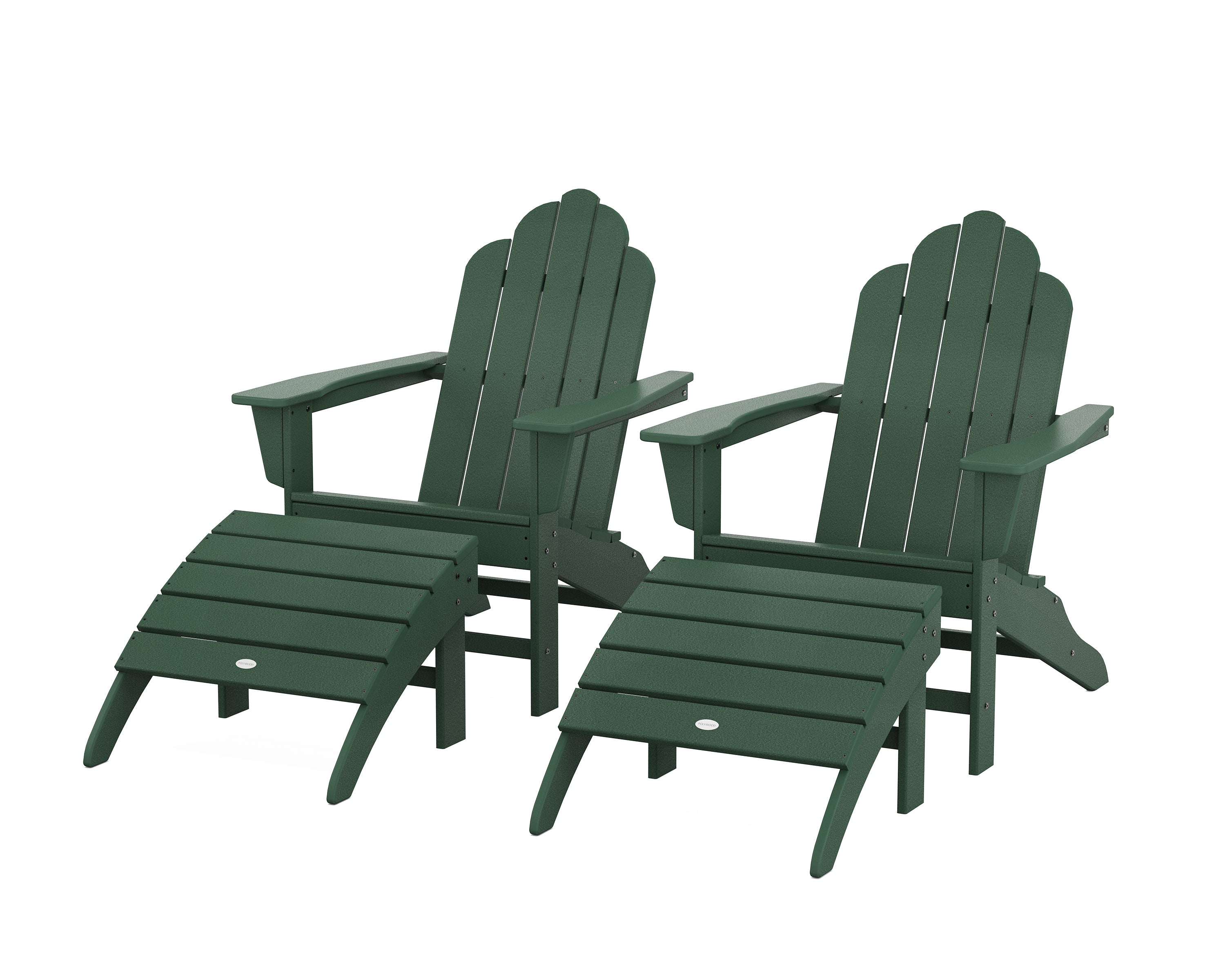 POLYWOOD Long Island Adirondack Chair 4-Piece Set with Ottomans in Green