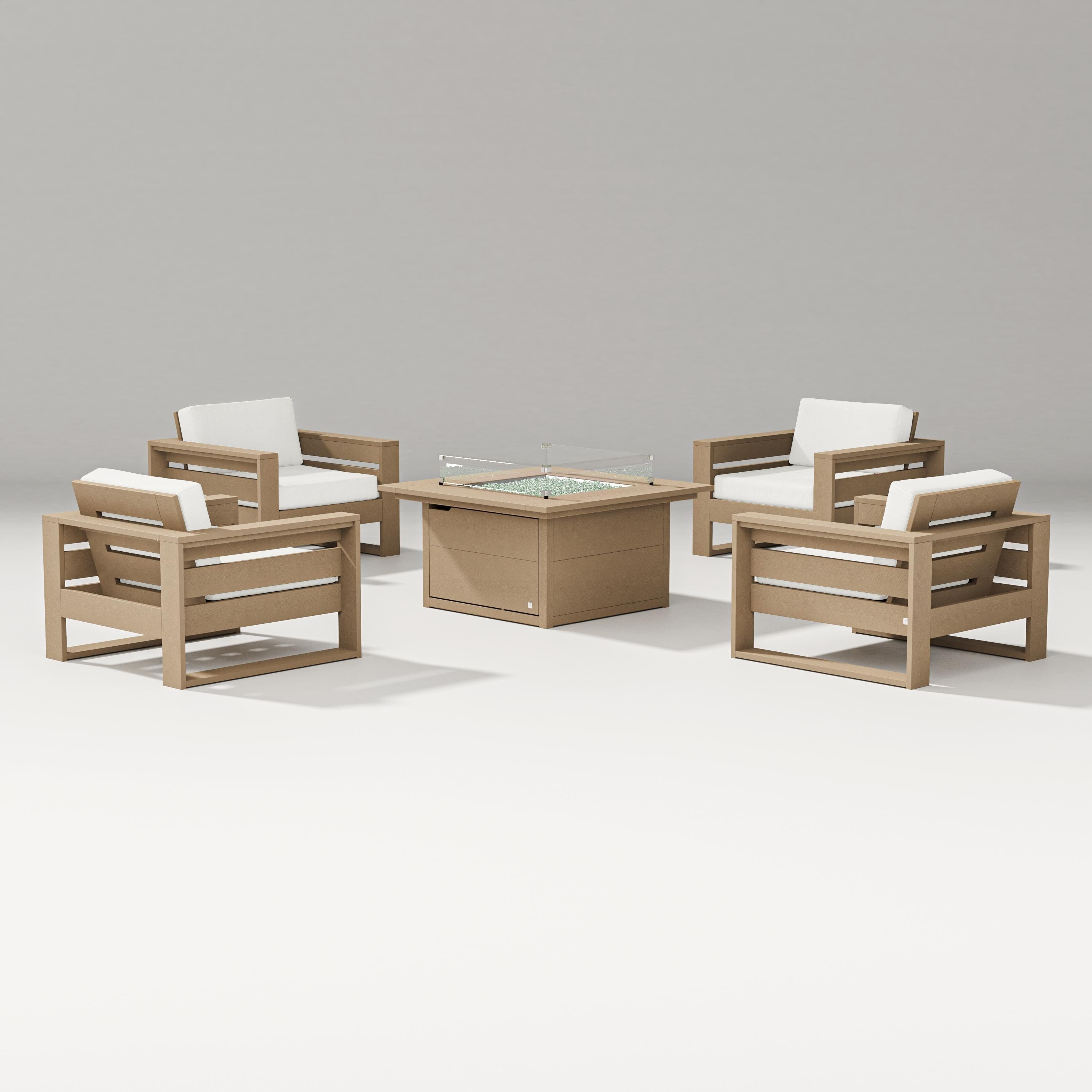 PW Designer Series Latitude 5-Piece Lounge Fire Table Set in Vintage Sahara / Natural Linen