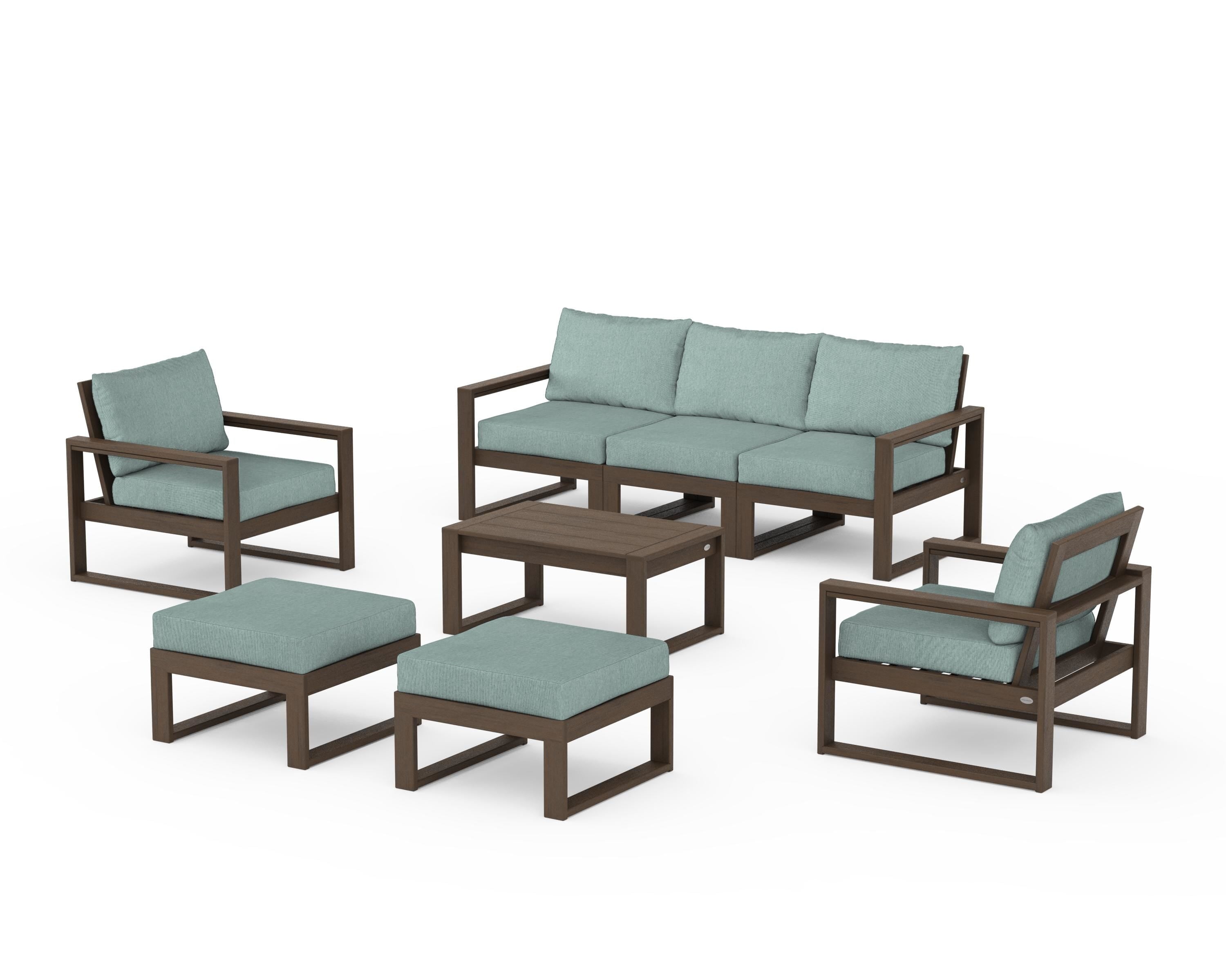 POLYWOOD EDGE Sectional 8-Piece Lounge Sofa Set in Kona / Glacier Spa
