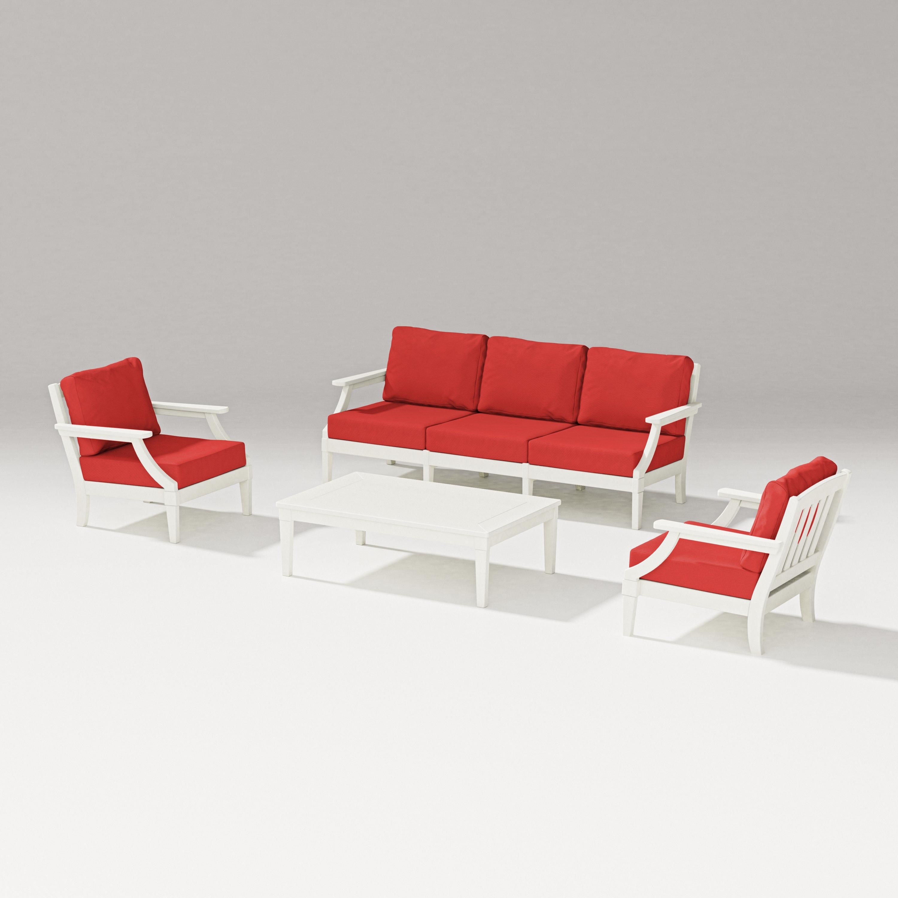 PW Designer Series Estate 4-Piece Lounge Sofa Set in Vintage White / Crimson Linen