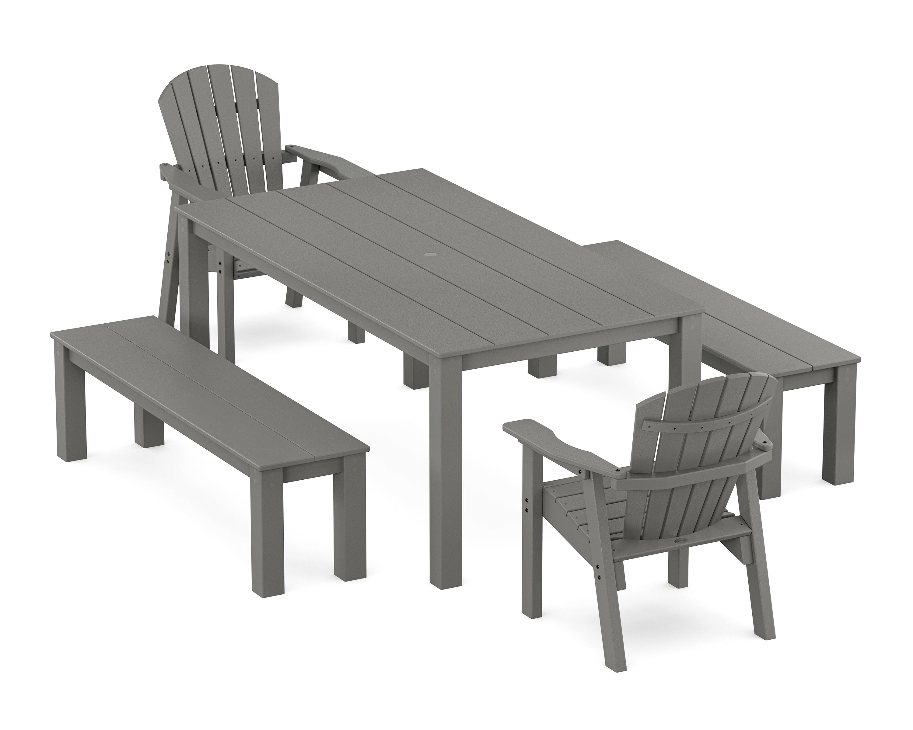 POLYWOOD Seashell 5-Piece Parsons Dining Set with Benches in Slate Grey