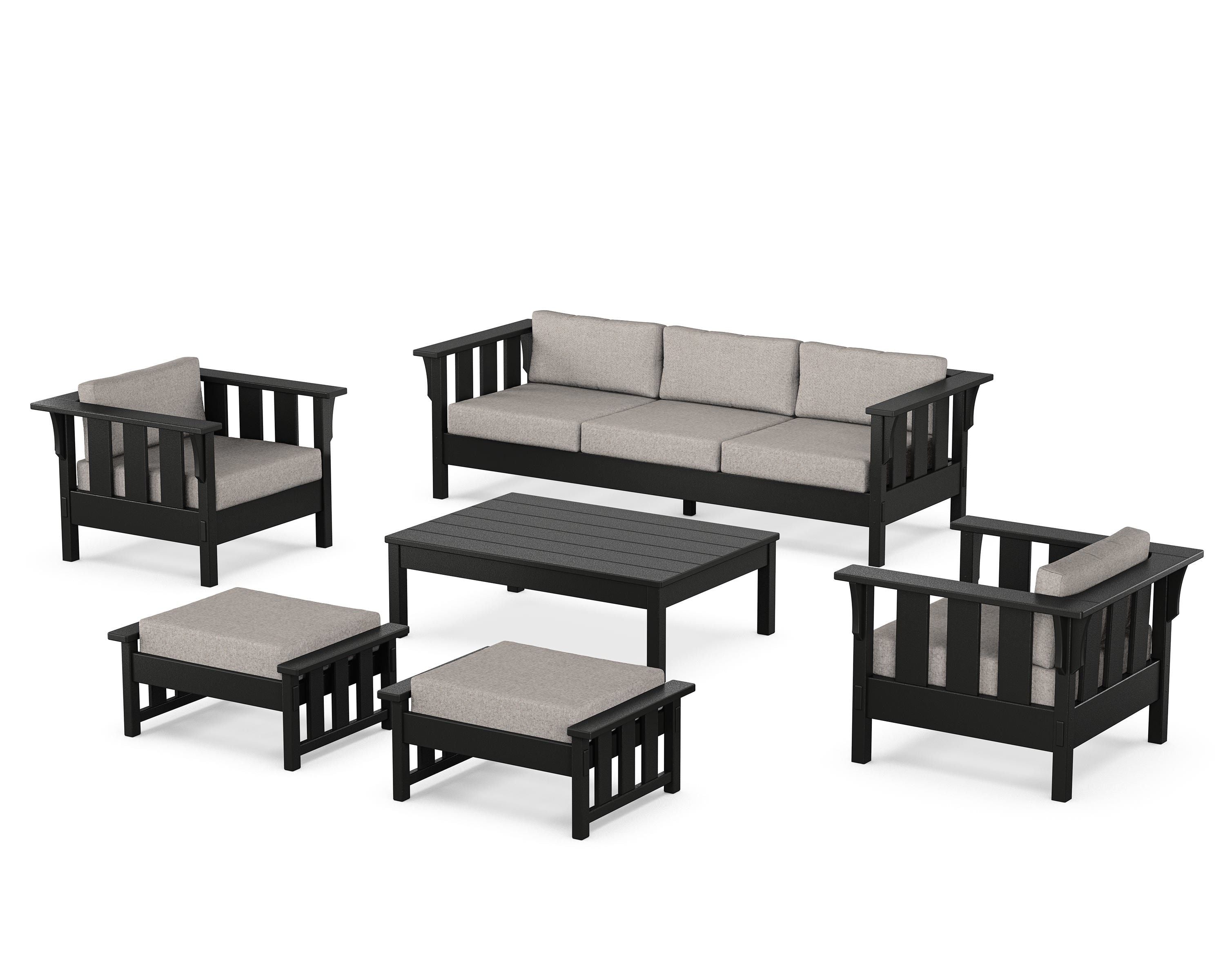 Martha Stewart by POLYWOOD Acadia 6-Piece Lounge Sofa Set in Black / Weathered Tweed