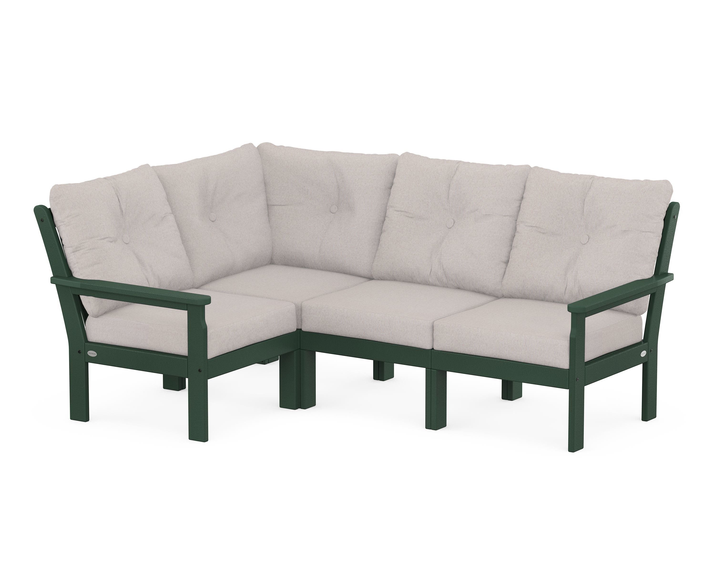 POLYWOOD Vineyard 4-Piece Sectional in Green / Dune Burlap