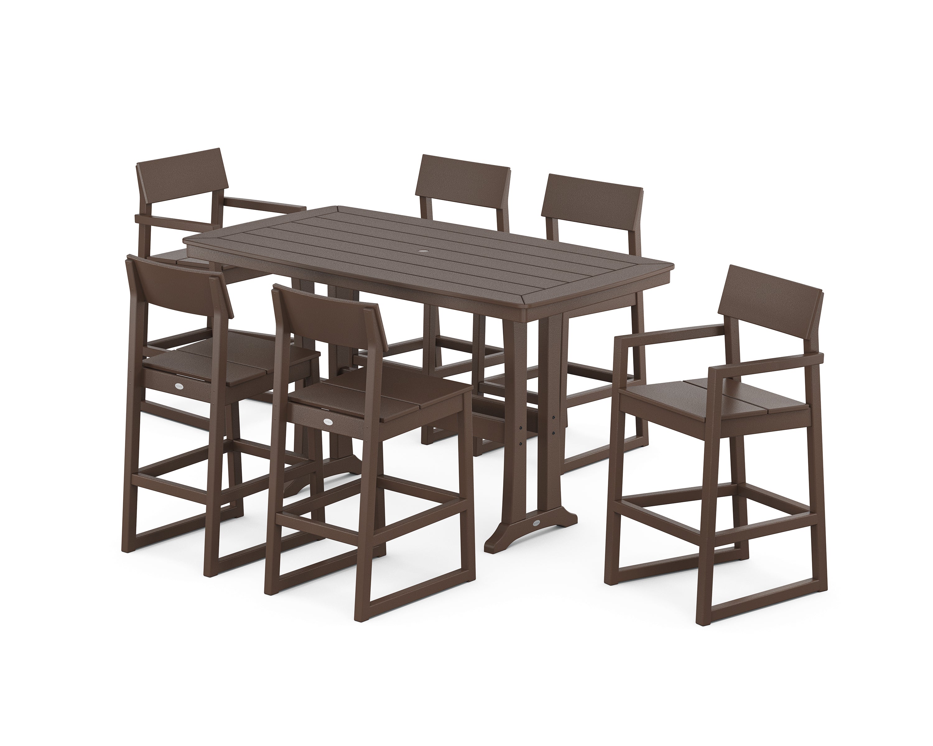 POLYWOOD EDGE 7-Piece Bar Set with Trestle Legs in Mahogany