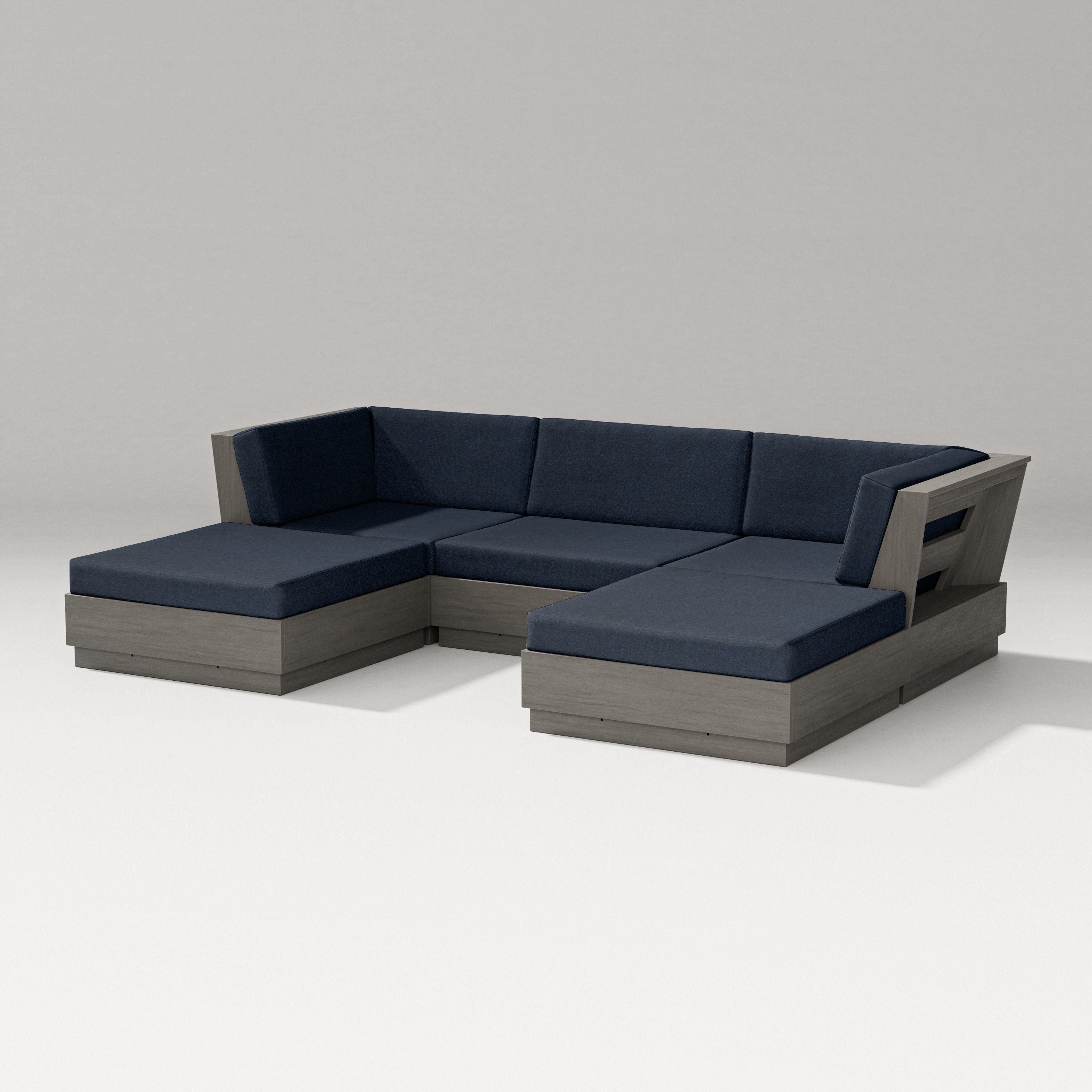 PW Designer Series Elevate Double Chaise Sectional in Driftwood / Marine Indigo
