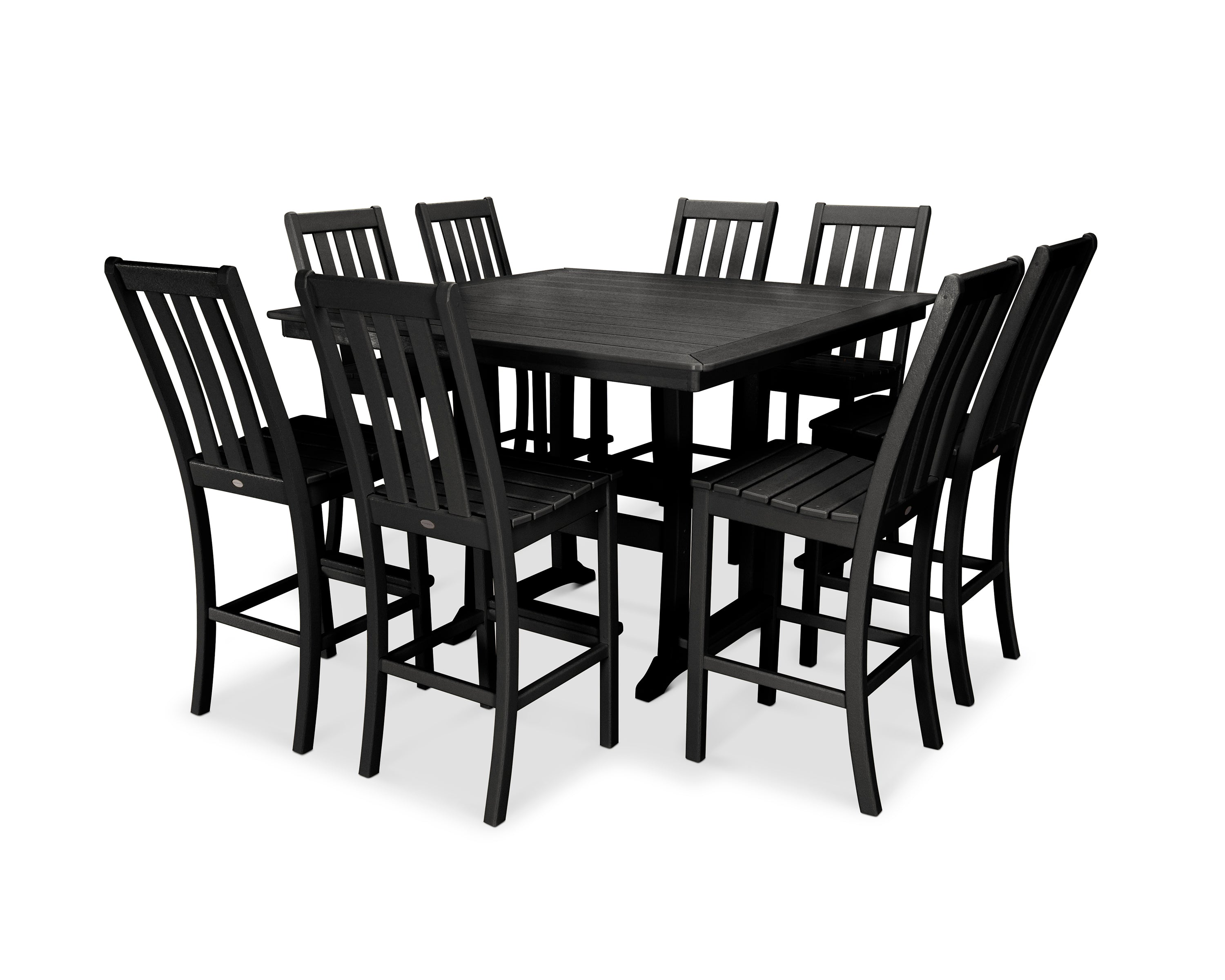 POLYWOOD Vineyard 9-Piece Nautical Trestle Bar Set in Black