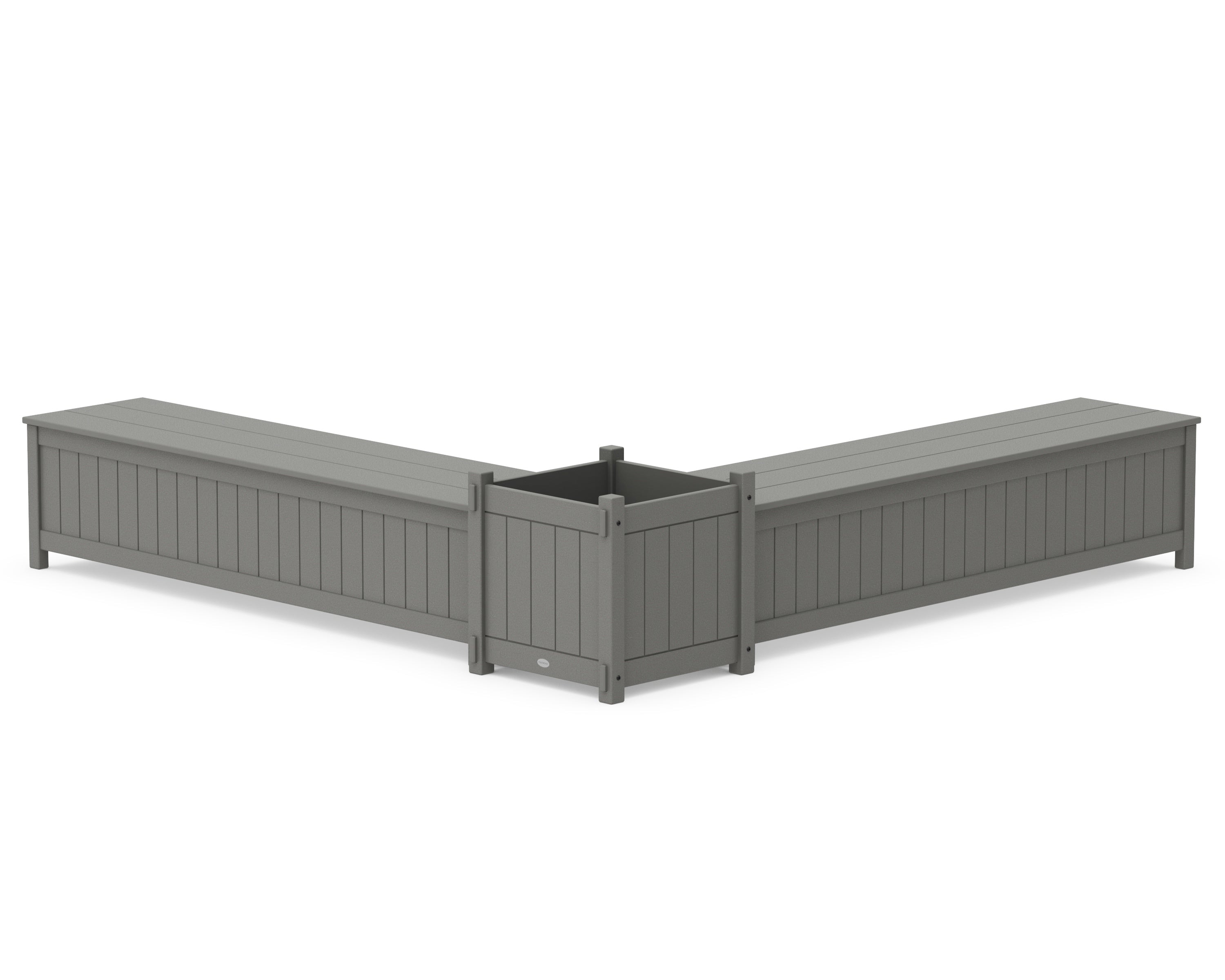 POLYWOOD 72" Vineyard L- Shaped Planter Storage Bench Set- Large in Slate Grey