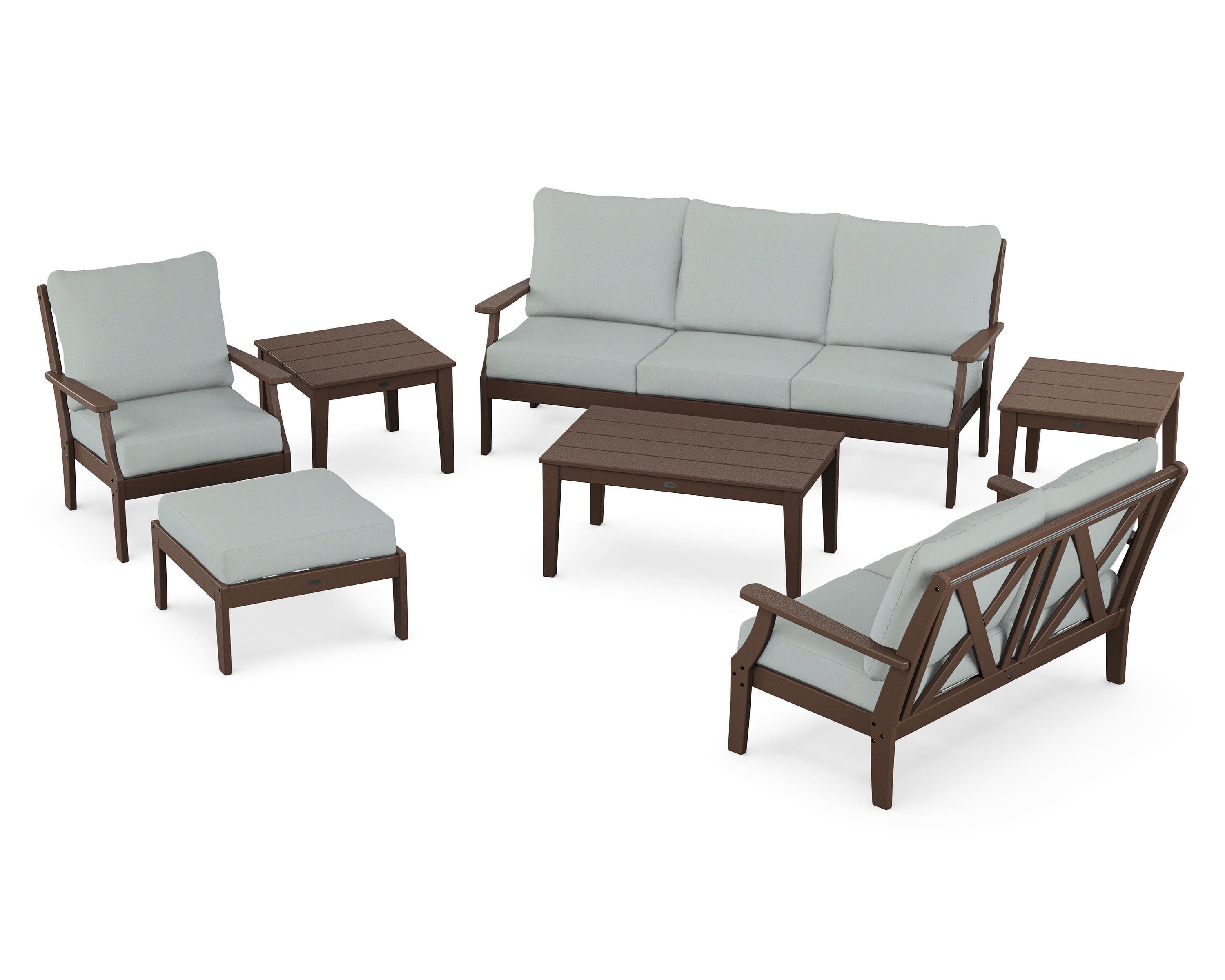 POLYWOOD Braxton 7-Piece Deep Seating Set in Mahogany / Spa