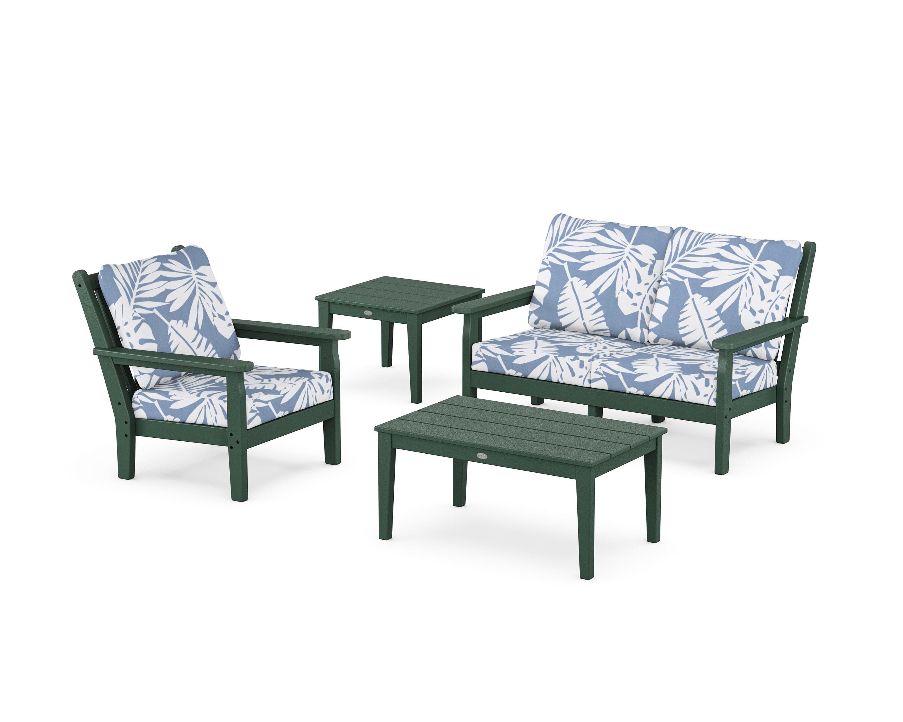 POLYWOOD Chippendale 4-Piece Deep Seating Set in Green / Leaf Sky Blue