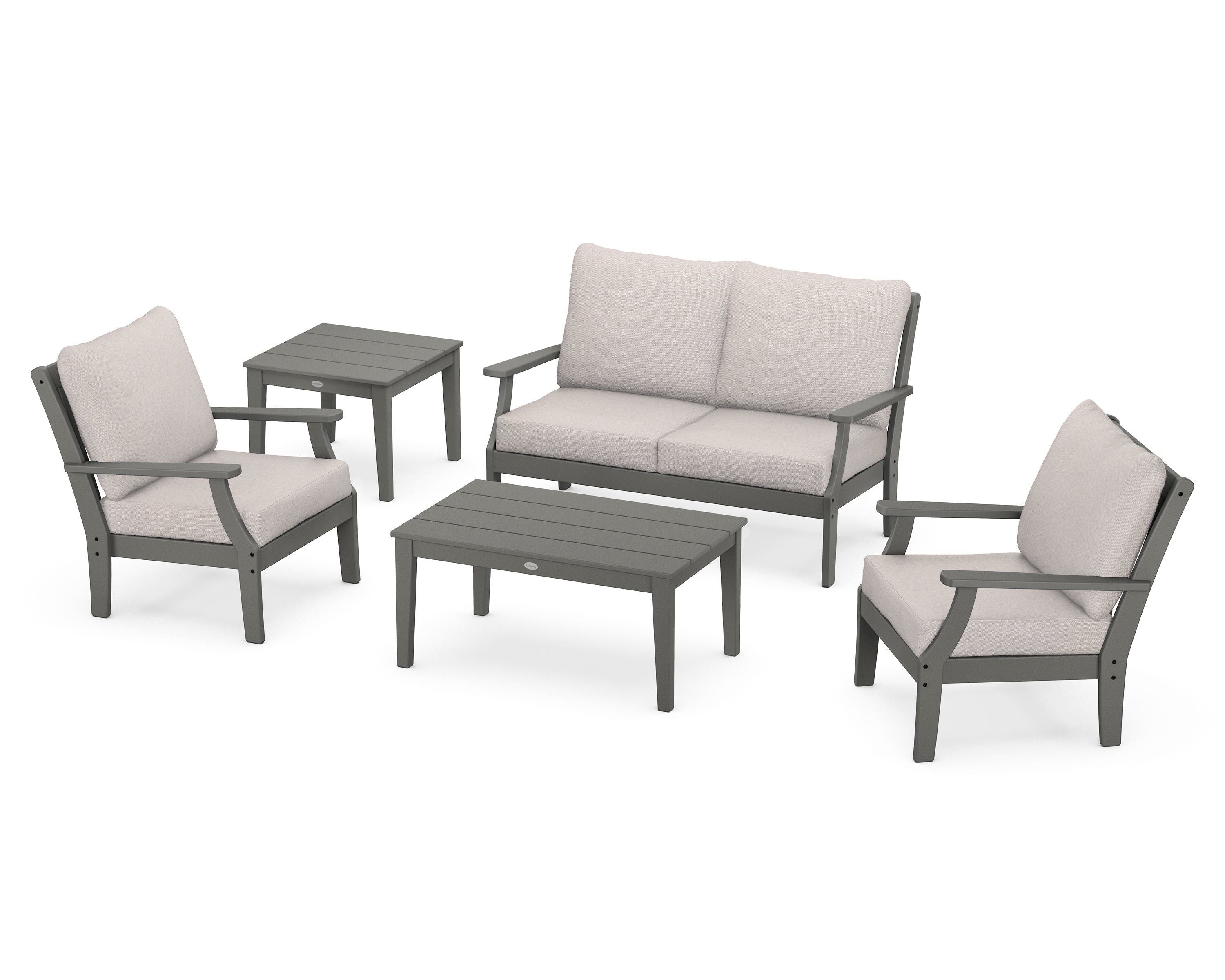 POLYWOOD Braxton 5-Piece Deep Seating Set in Slate Grey / Dune Burlap