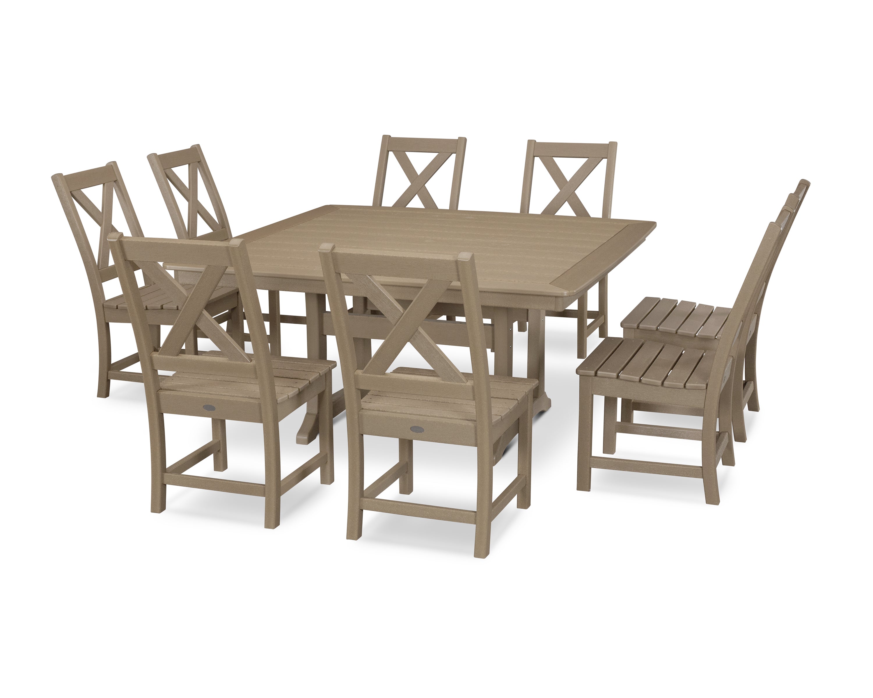 POLYWOOD® Braxton 9-Piece Nautical Trestle Dining Set in Vintage Sahara