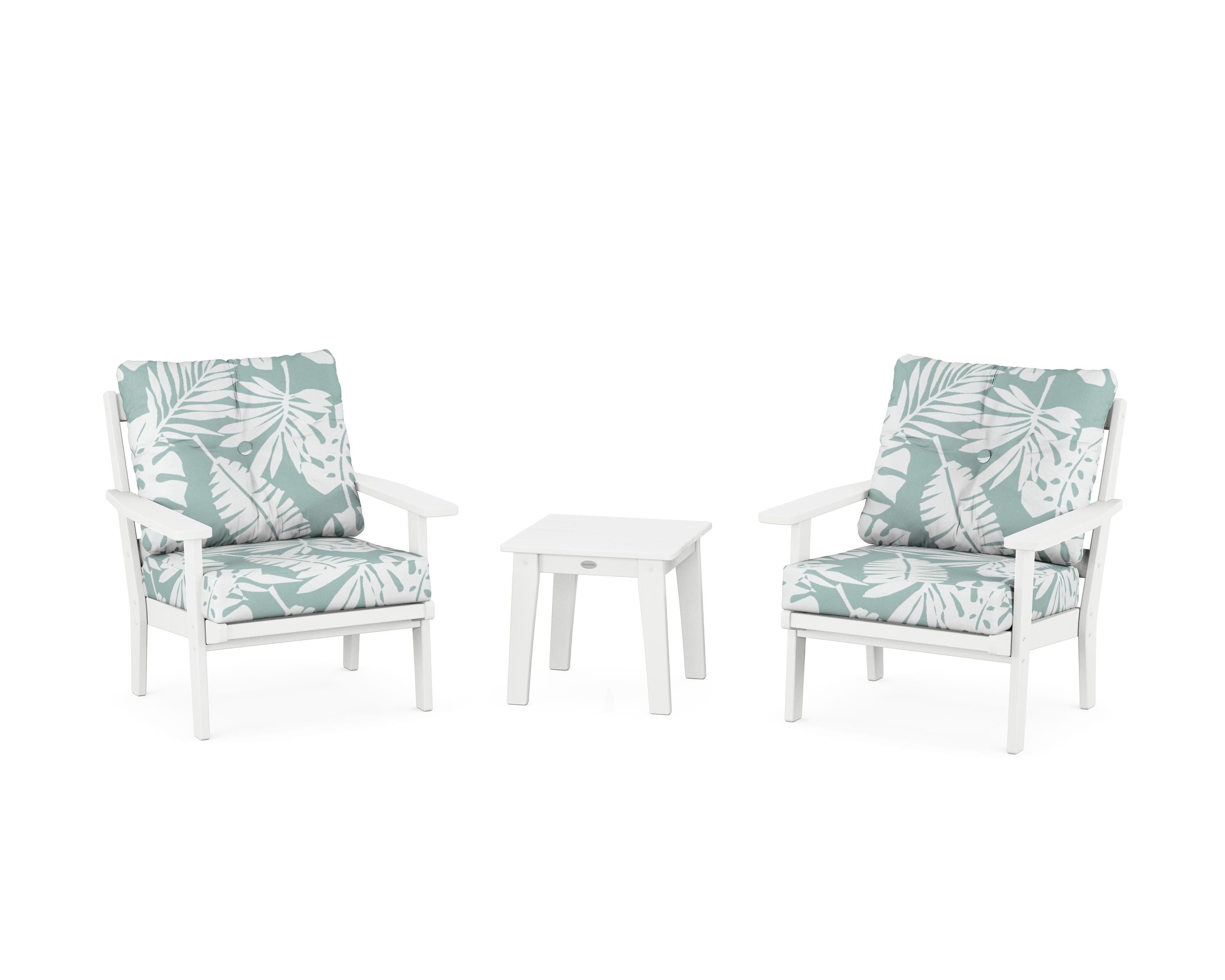 POLYWOOD Oxford 3-Piece Deep Seating Set in White / Leaf Glacier Spa