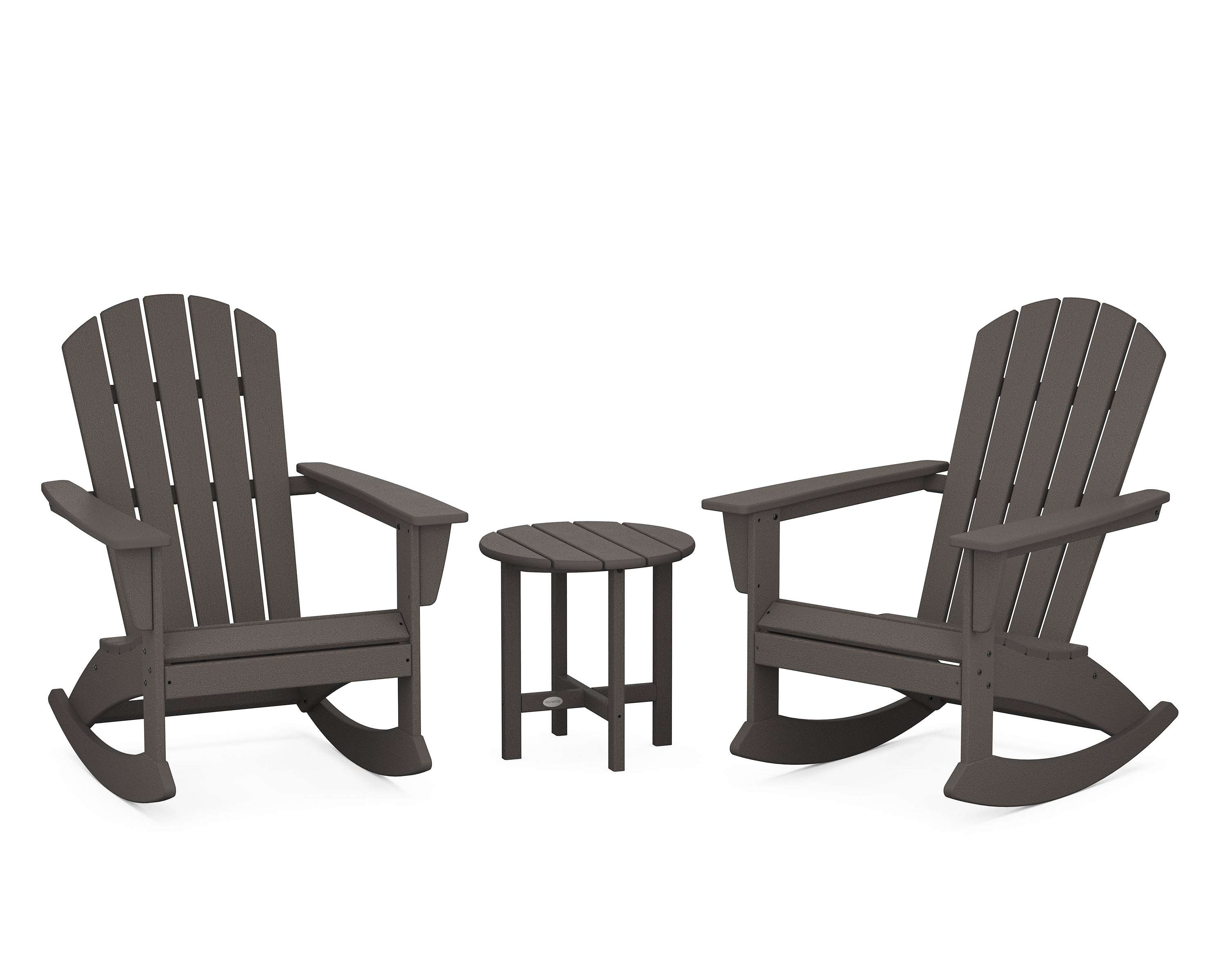 POLYWOOD Nautical 3-Piece Adirondack Rocking Chair Set in Vintage Coffee