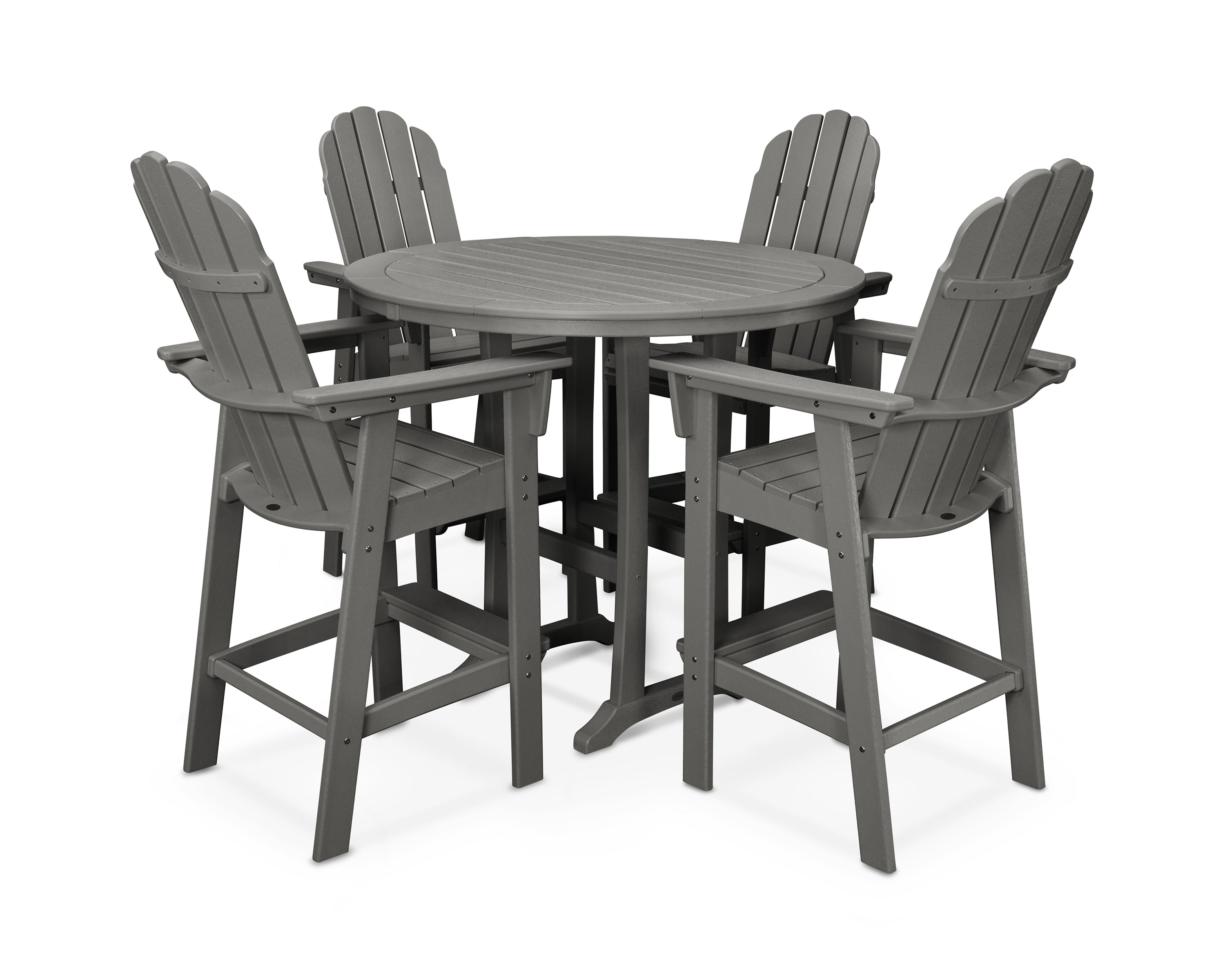 POLYWOOD® Vineyard Curveback Adirondack 5-Piece Nautical Trestle Bar Set in Slate Grey