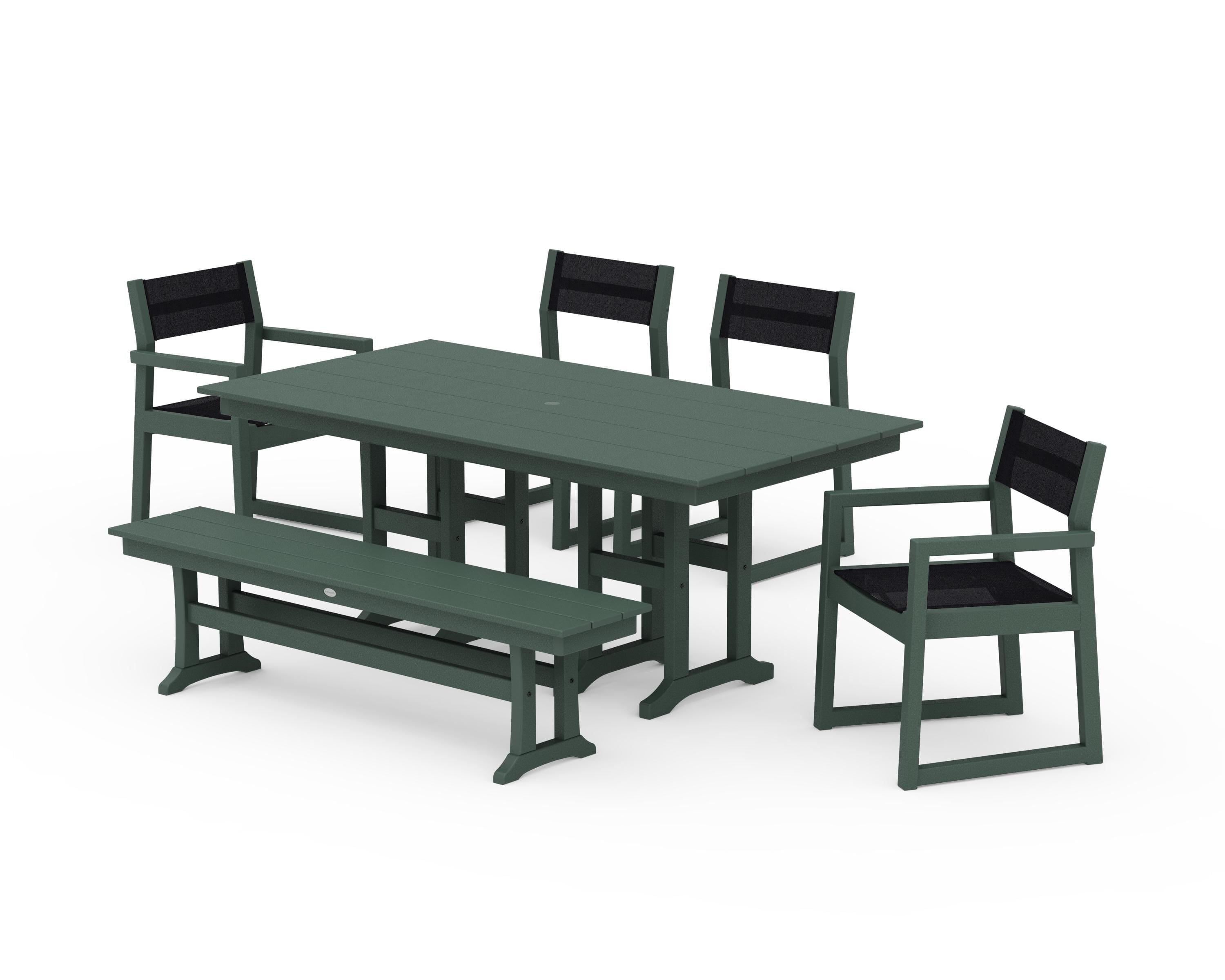 POLYWOOD EDGE Sling 6-Piece Farmhouse Dining Set in Green / Black Sling