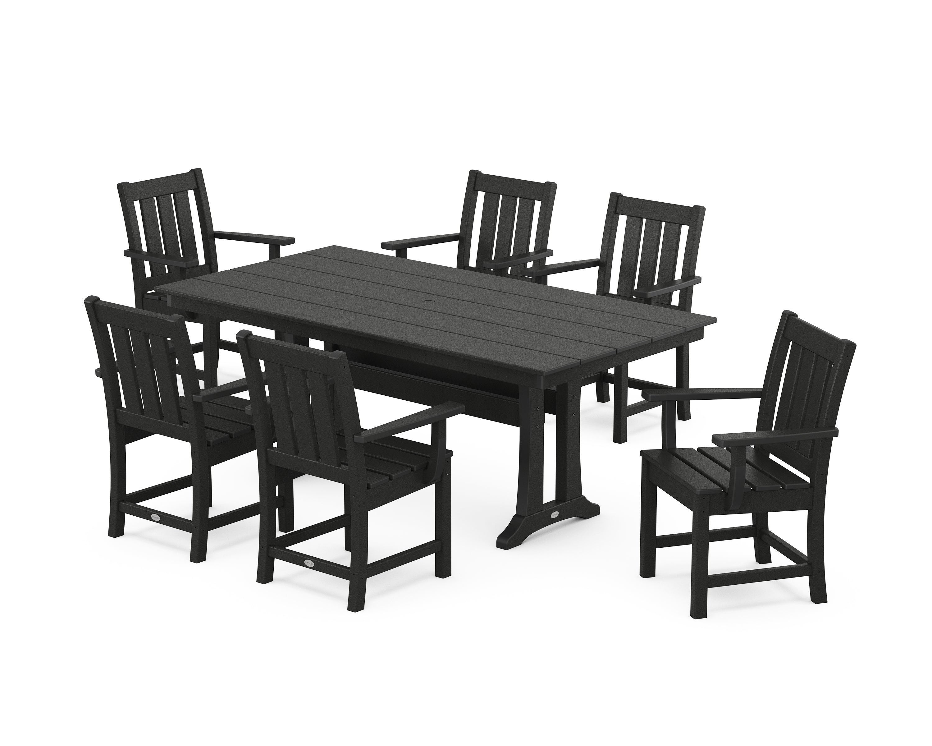 POLYWOOD Oxford Arm Chair 7-Piece Farmhouse Dining Set with Trestle Legs in Black