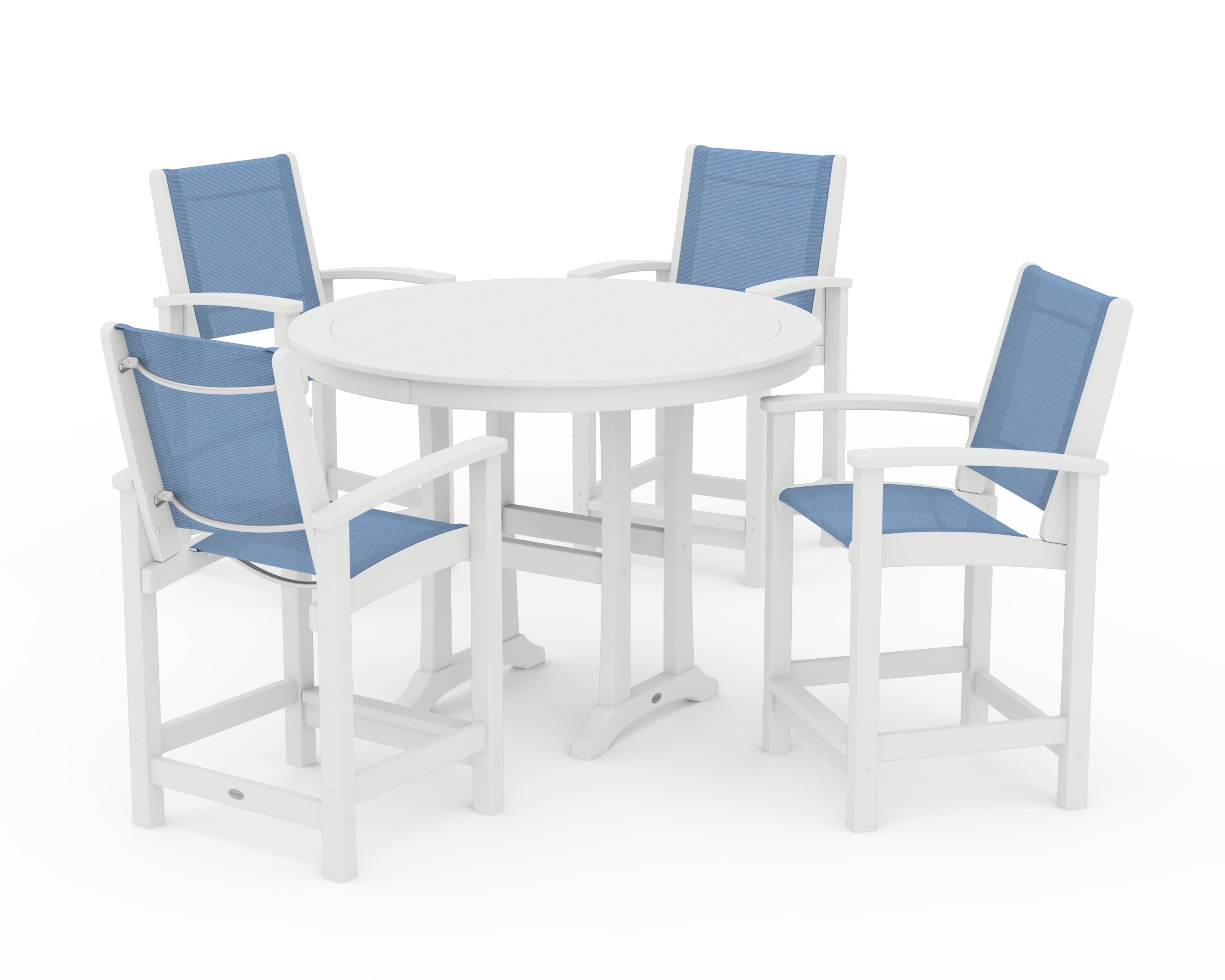 POLYWOOD Coastal 5-Piece Counter Set in White / Poolside Sling