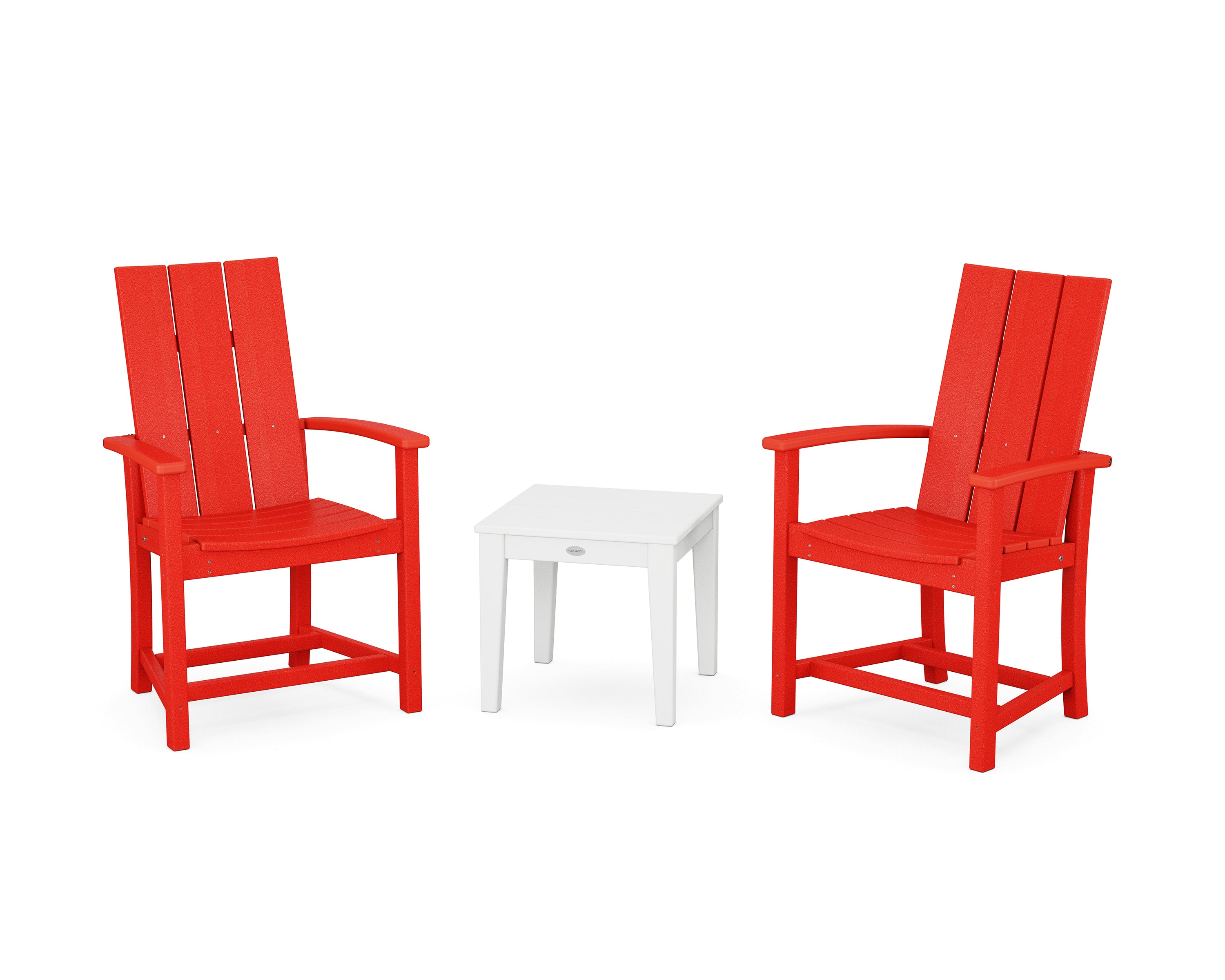 POLYWOOD Modern 3-Piece Upright Adirondack Chair Set in Sunset Red / White